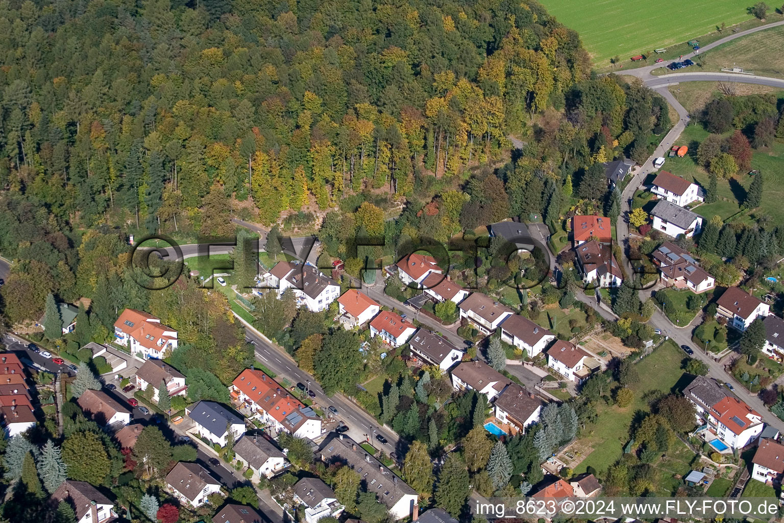 Bird's eye view of District Hohenwettersbach in Karlsruhe in the state Baden-Wuerttemberg, Germany