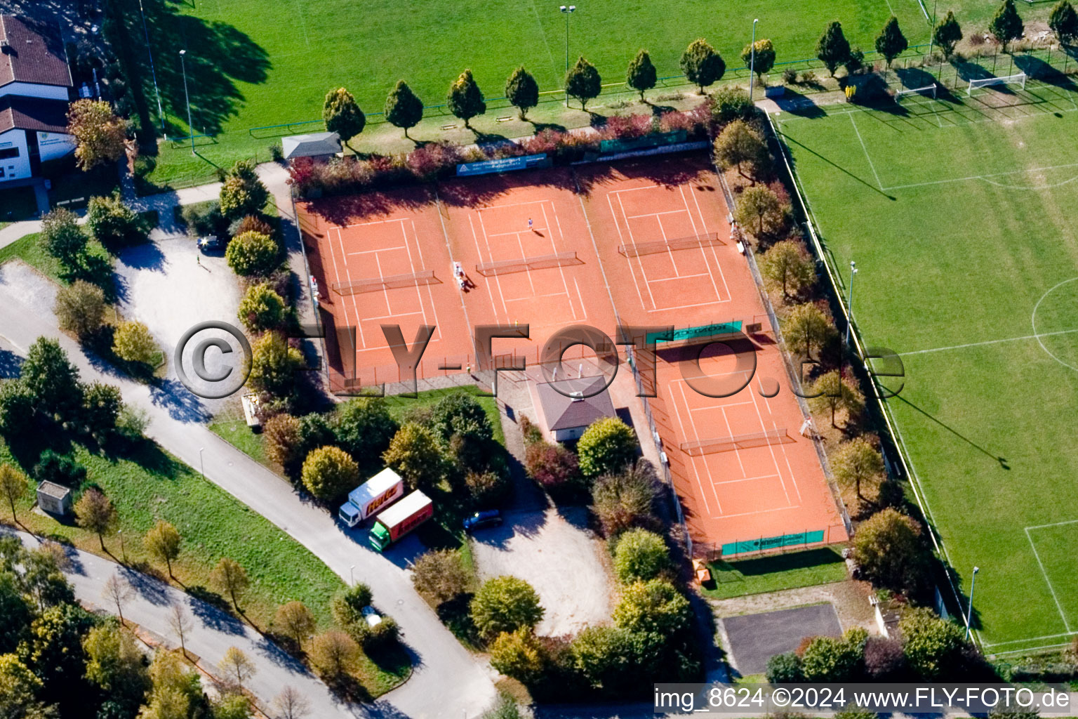 District Hohenwettersbach in Karlsruhe in the state Baden-Wuerttemberg, Germany viewn from the air