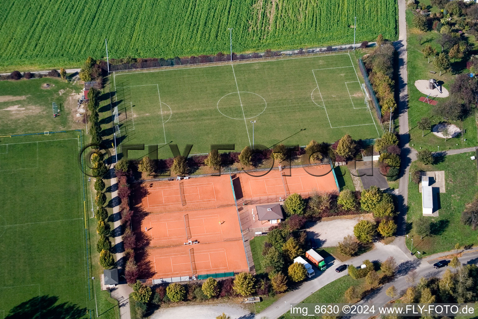 District Hohenwettersbach in Karlsruhe in the state Baden-Wuerttemberg, Germany from the drone perspective