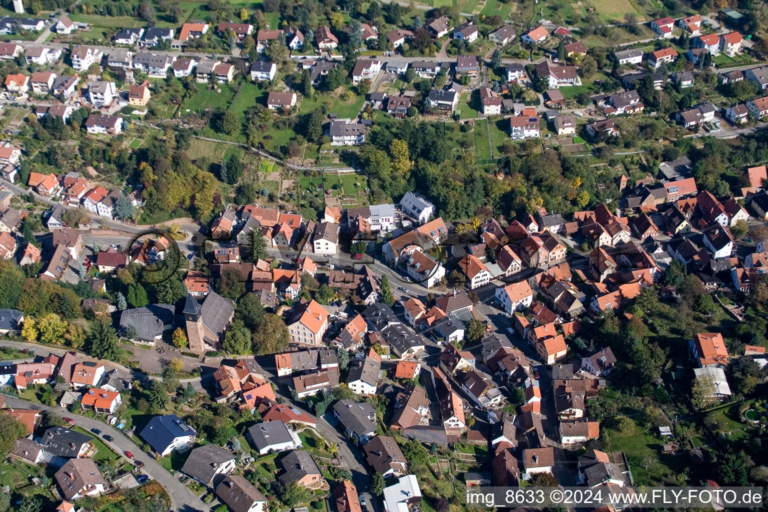 Village view in the district Gruenwettersbach in Karlsruhe in the state Baden-Wurttemberg