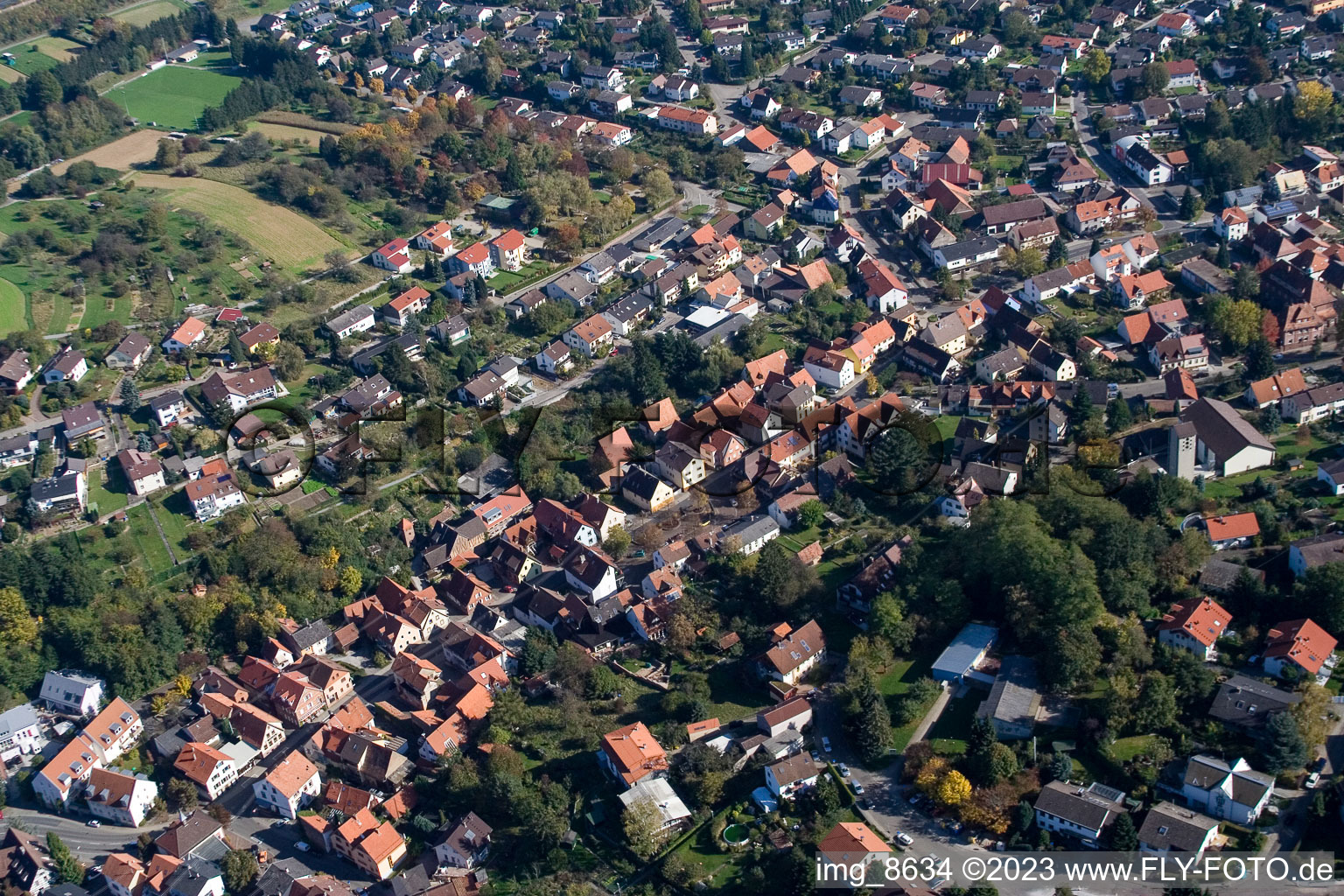 District Grünwettersbach in Karlsruhe in the state Baden-Wuerttemberg, Germany from the plane