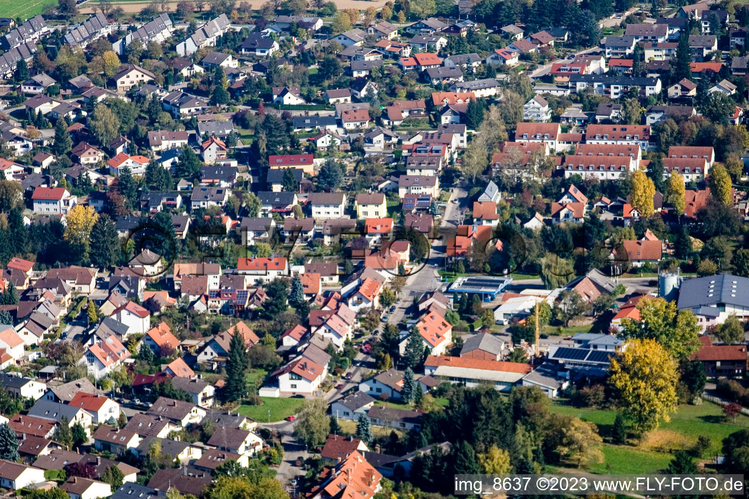 Bird's eye view of District Grünwettersbach in Karlsruhe in the state Baden-Wuerttemberg, Germany