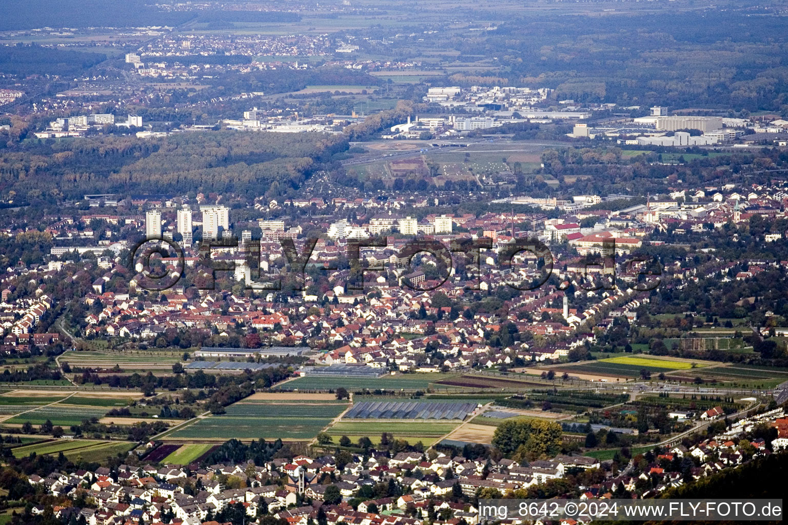 Wolfartsweier, Durlach from the south in the district Durlach in Karlsruhe in the state Baden-Wuerttemberg, Germany