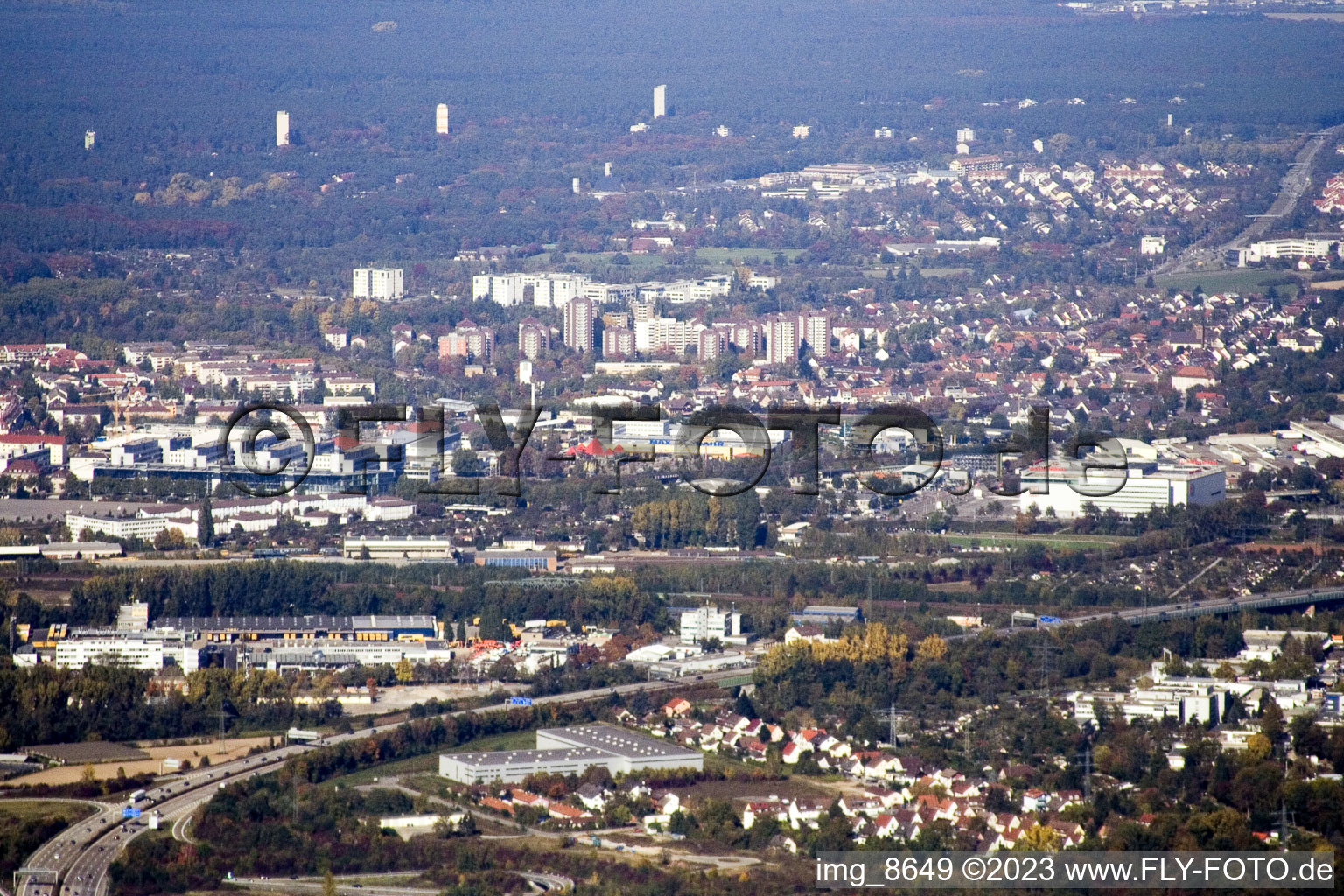 District Oststadt in Karlsruhe in the state Baden-Wuerttemberg, Germany from the drone perspective
