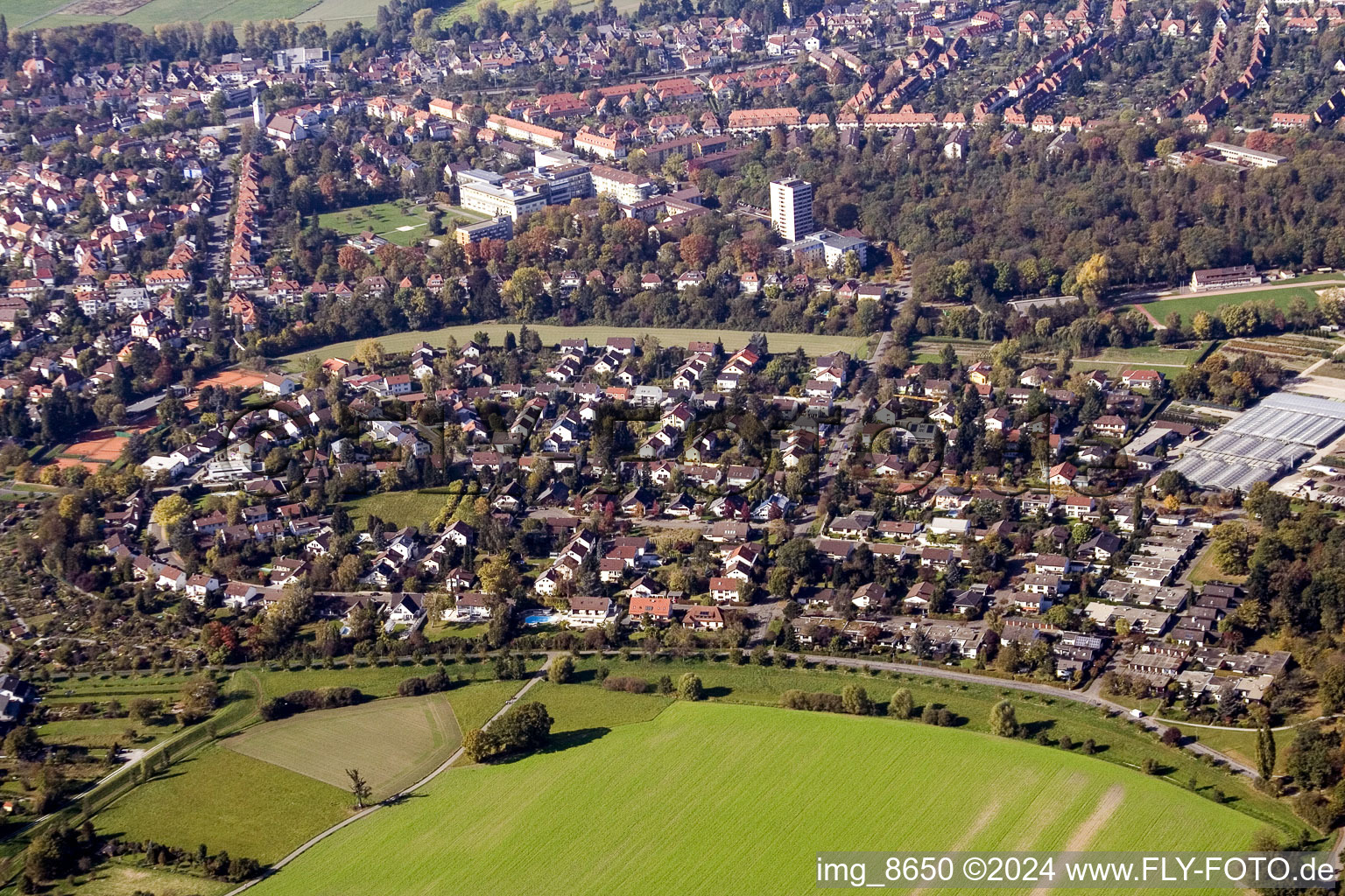 District Rüppurr in Karlsruhe in the state Baden-Wuerttemberg, Germany from the plane