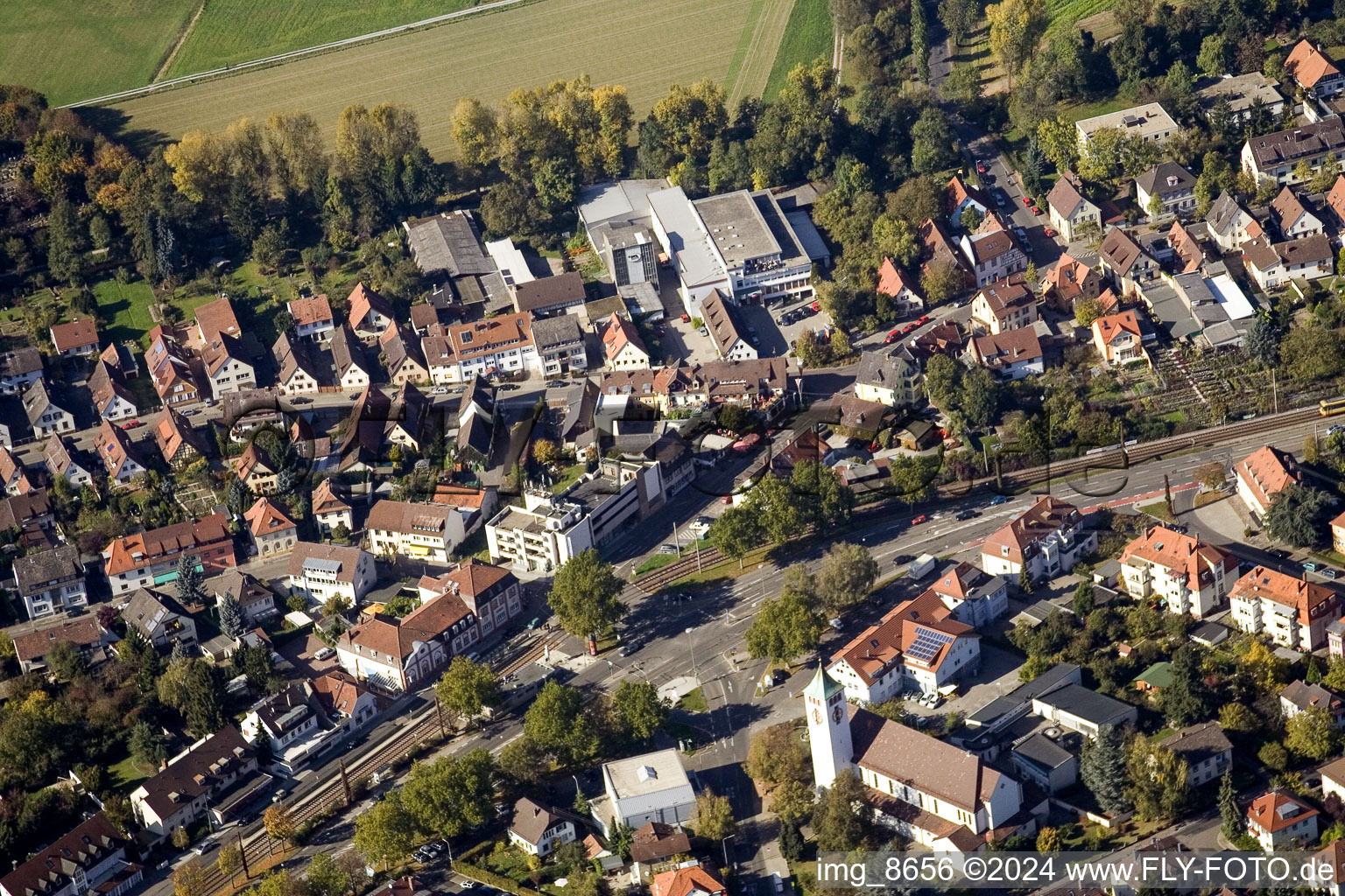 Oblique view of Christ the King Church in the district Rüppurr in Karlsruhe in the state Baden-Wuerttemberg, Germany