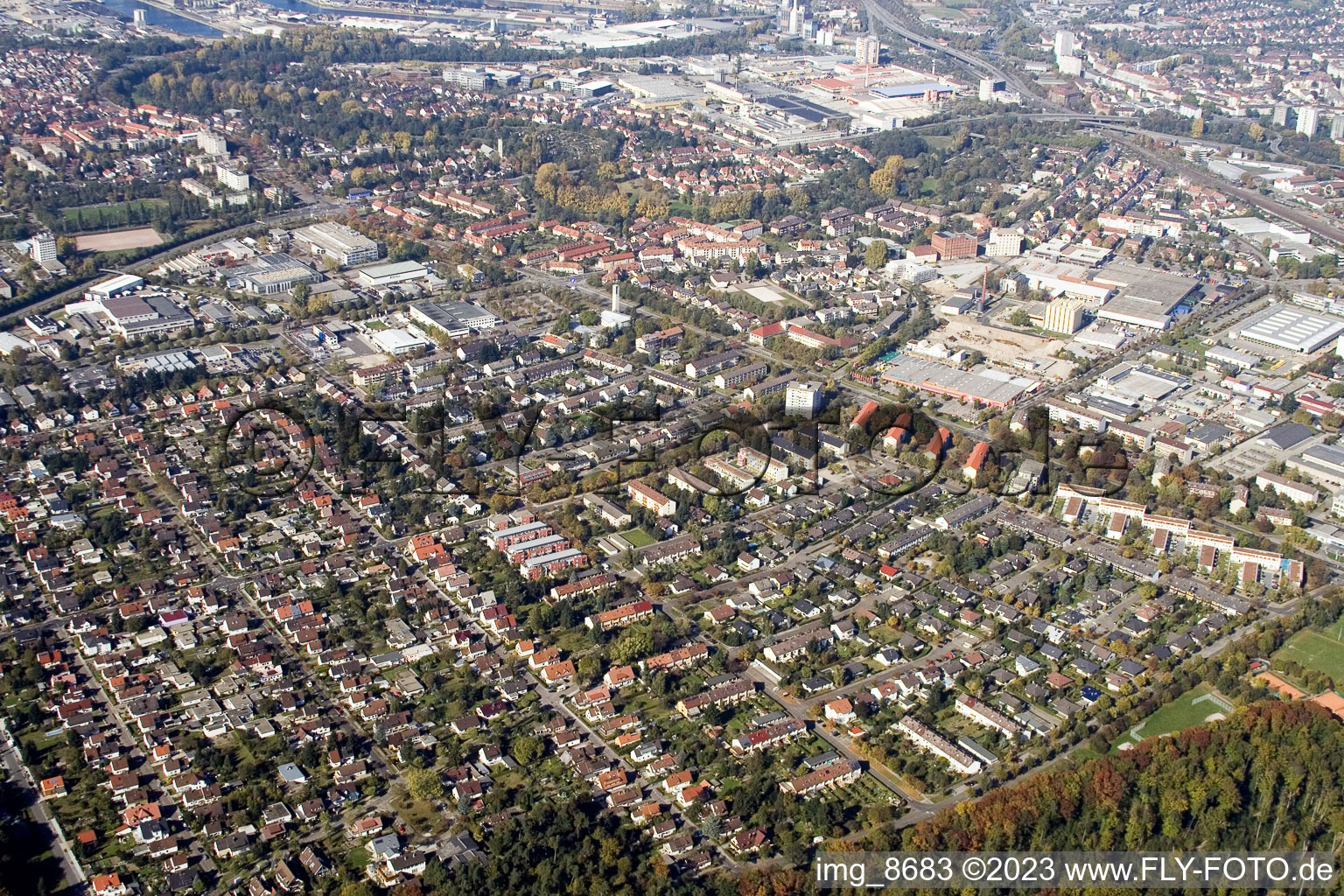 Aerial view of District Grünwinkel in Karlsruhe in the state Baden-Wuerttemberg, Germany