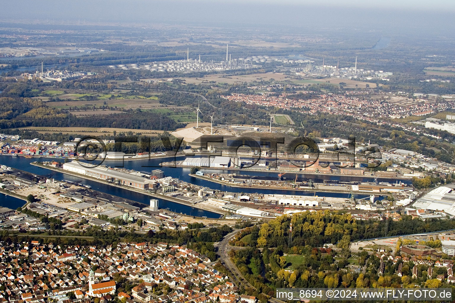 Daxlanden, Rheinhafen from the south in the district Rheinhafen in Karlsruhe in the state Baden-Wuerttemberg, Germany