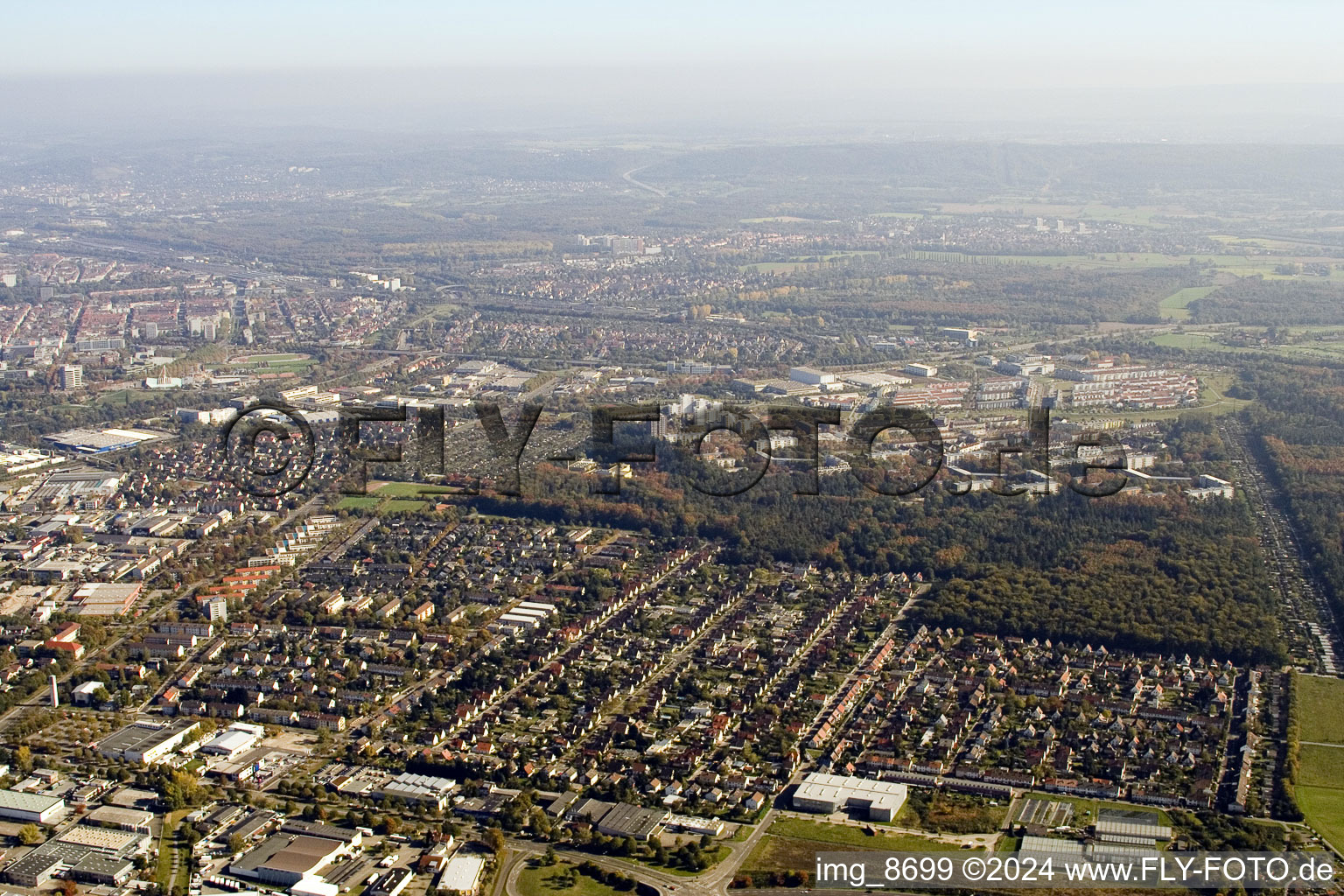 Aerial photograpy of District Grünwinkel in Karlsruhe in the state Baden-Wuerttemberg, Germany