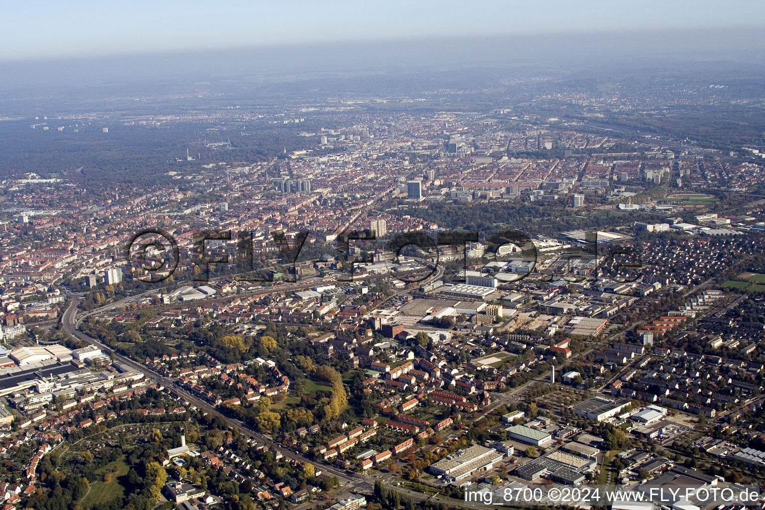 Oblique view of District Grünwinkel in Karlsruhe in the state Baden-Wuerttemberg, Germany