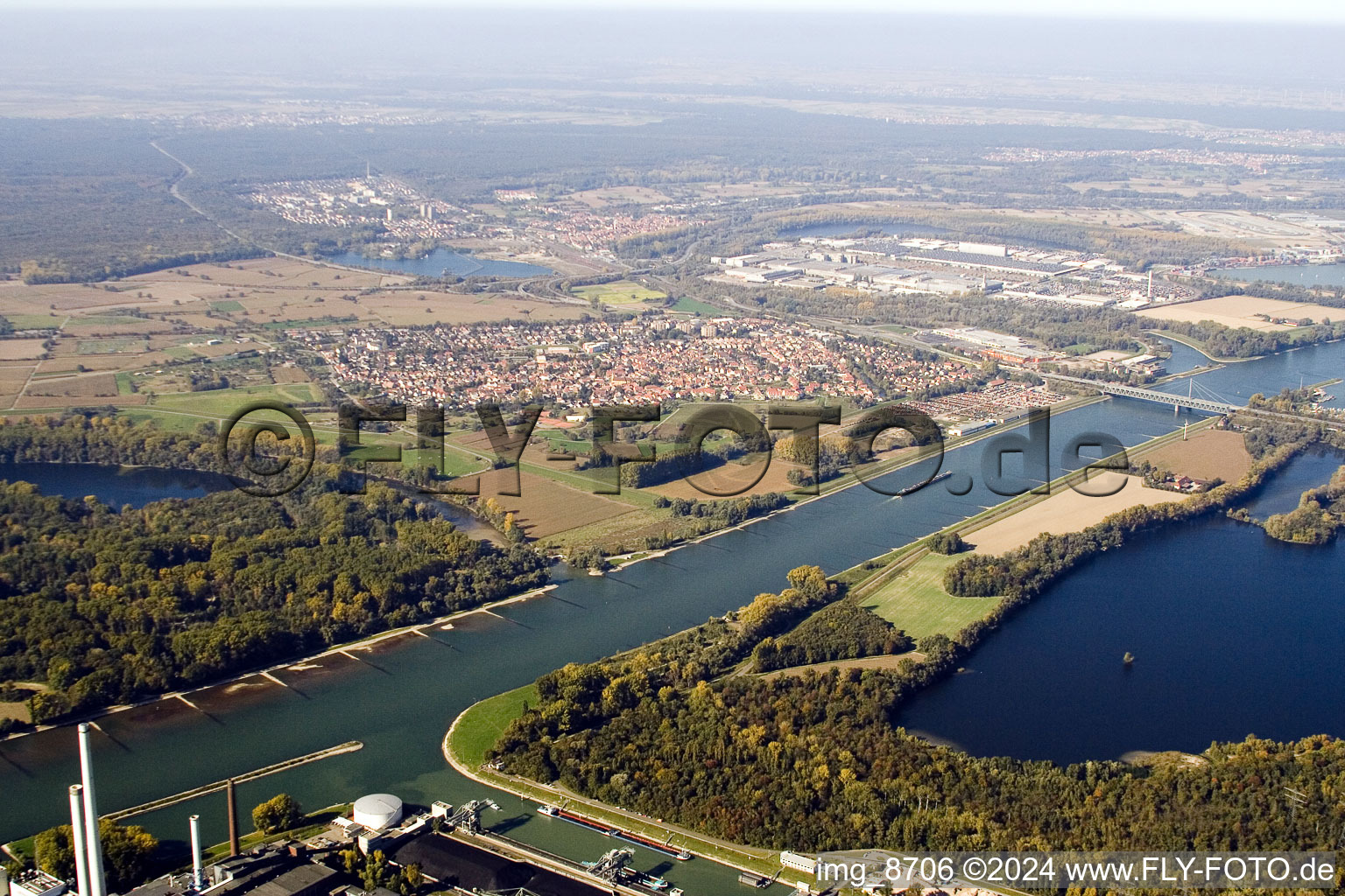 District Maximiliansau in Wörth am Rhein in the state Rhineland-Palatinate, Germany from the plane