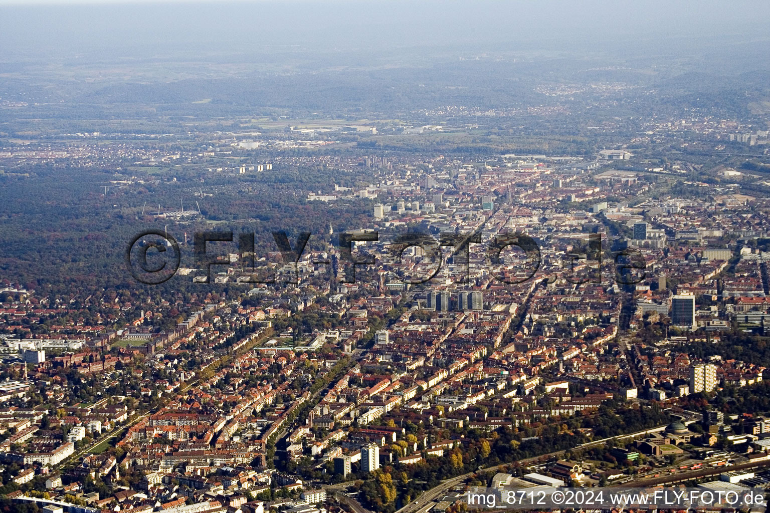 From the west in the district Weststadt in Karlsruhe in the state Baden-Wuerttemberg, Germany