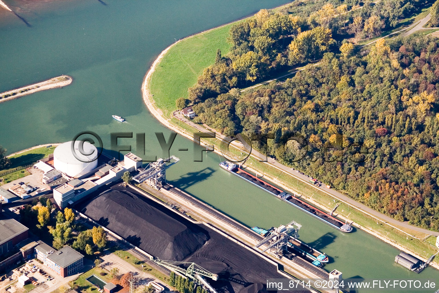 Oblique view of District Rheinhafen in Karlsruhe in the state Baden-Wuerttemberg, Germany