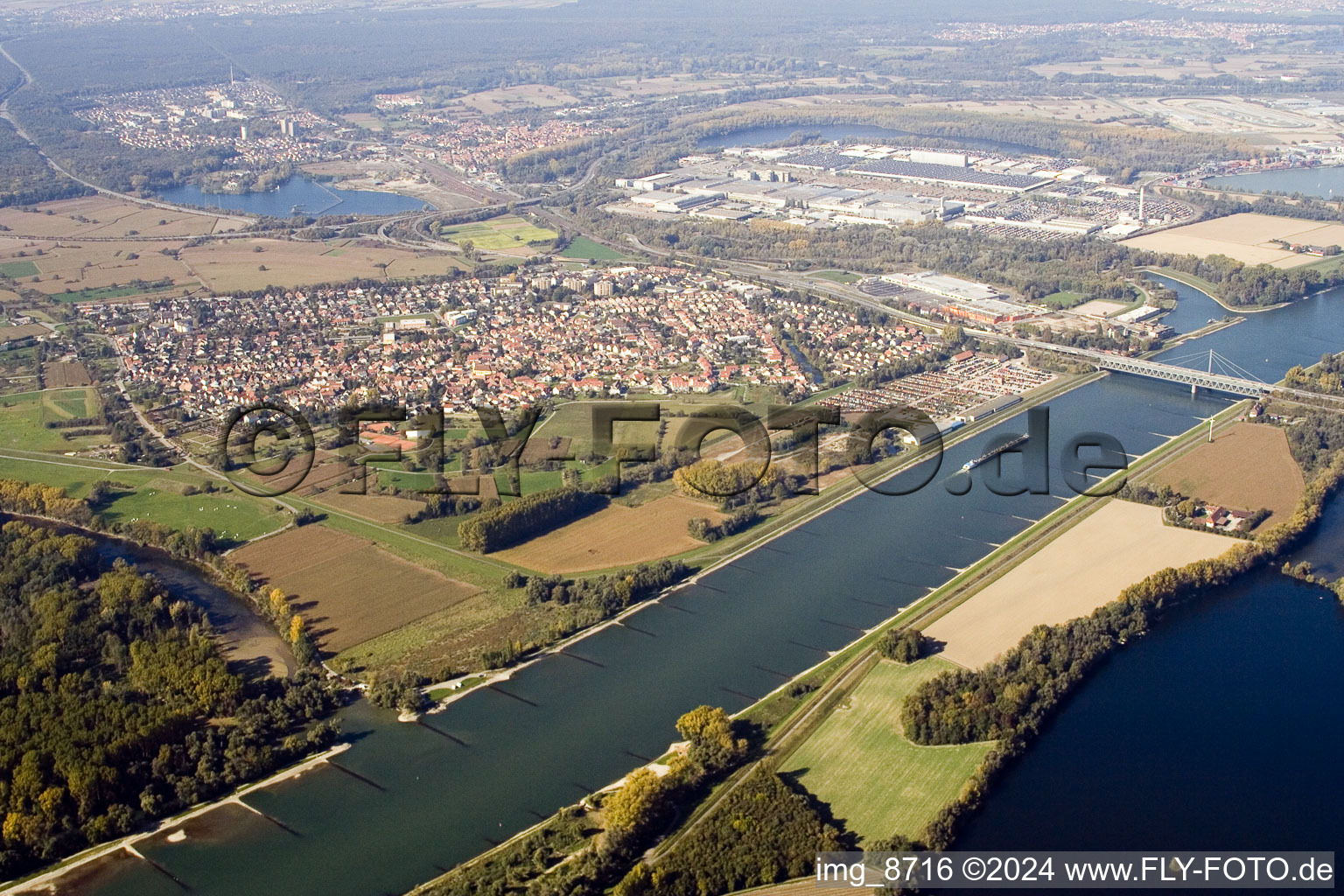 District Maximiliansau in Wörth am Rhein in the state Rhineland-Palatinate, Germany viewn from the air