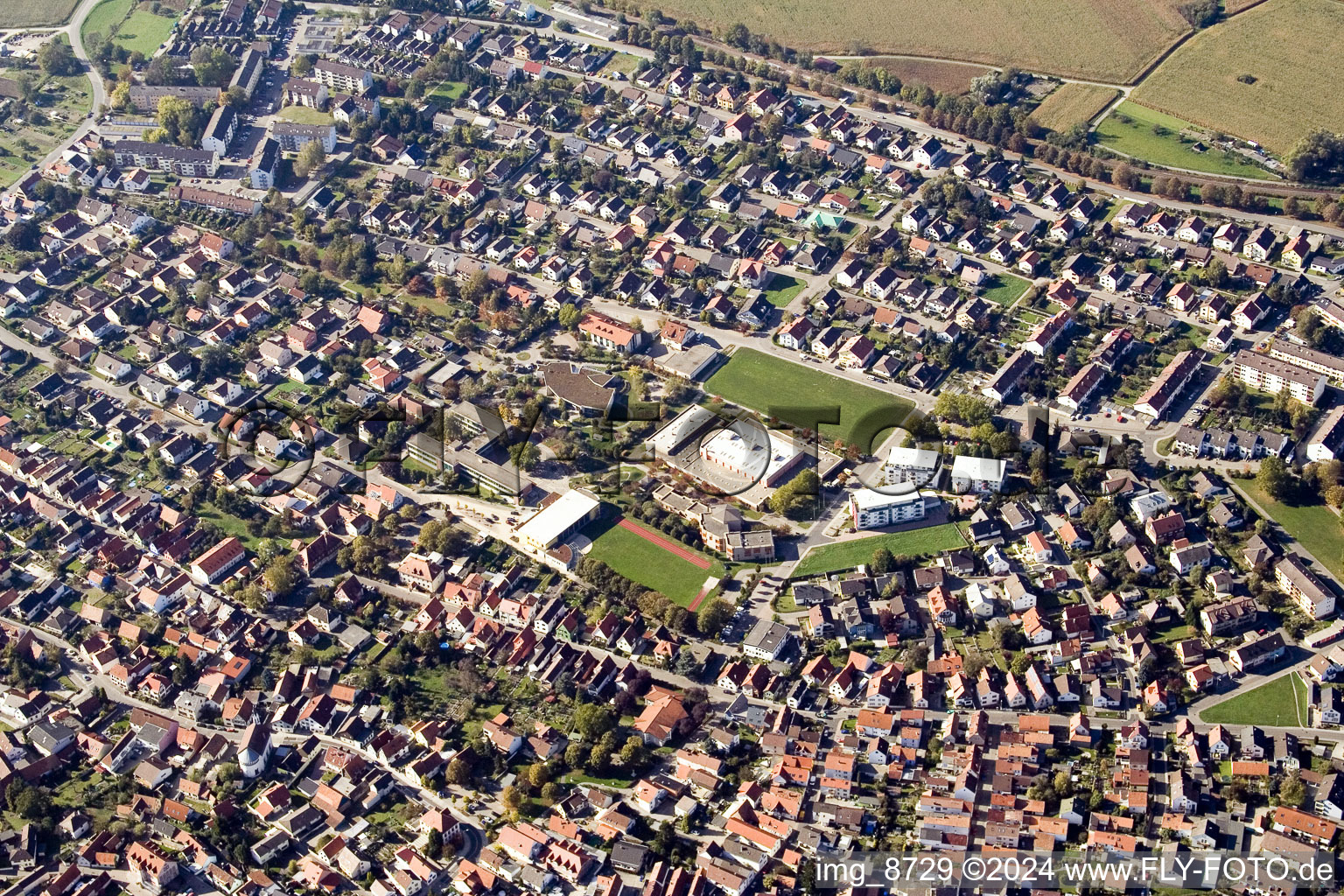 District Maximiliansau in Wörth am Rhein in the state Rhineland-Palatinate, Germany from the drone perspective