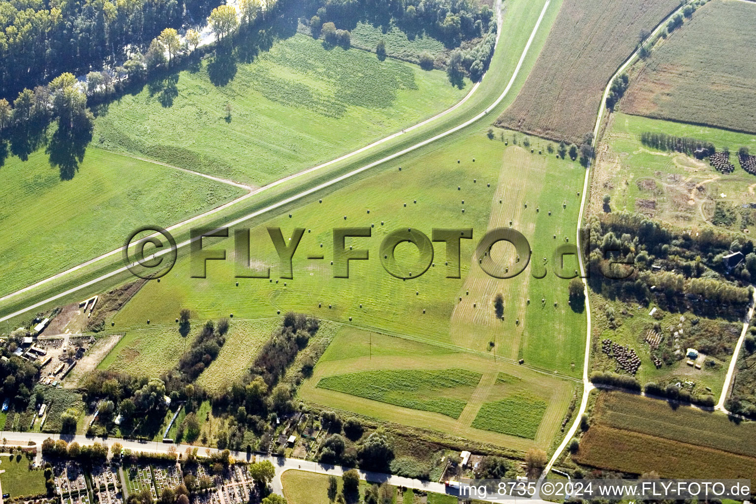 District Maximiliansau in Wörth am Rhein in the state Rhineland-Palatinate, Germany seen from a drone