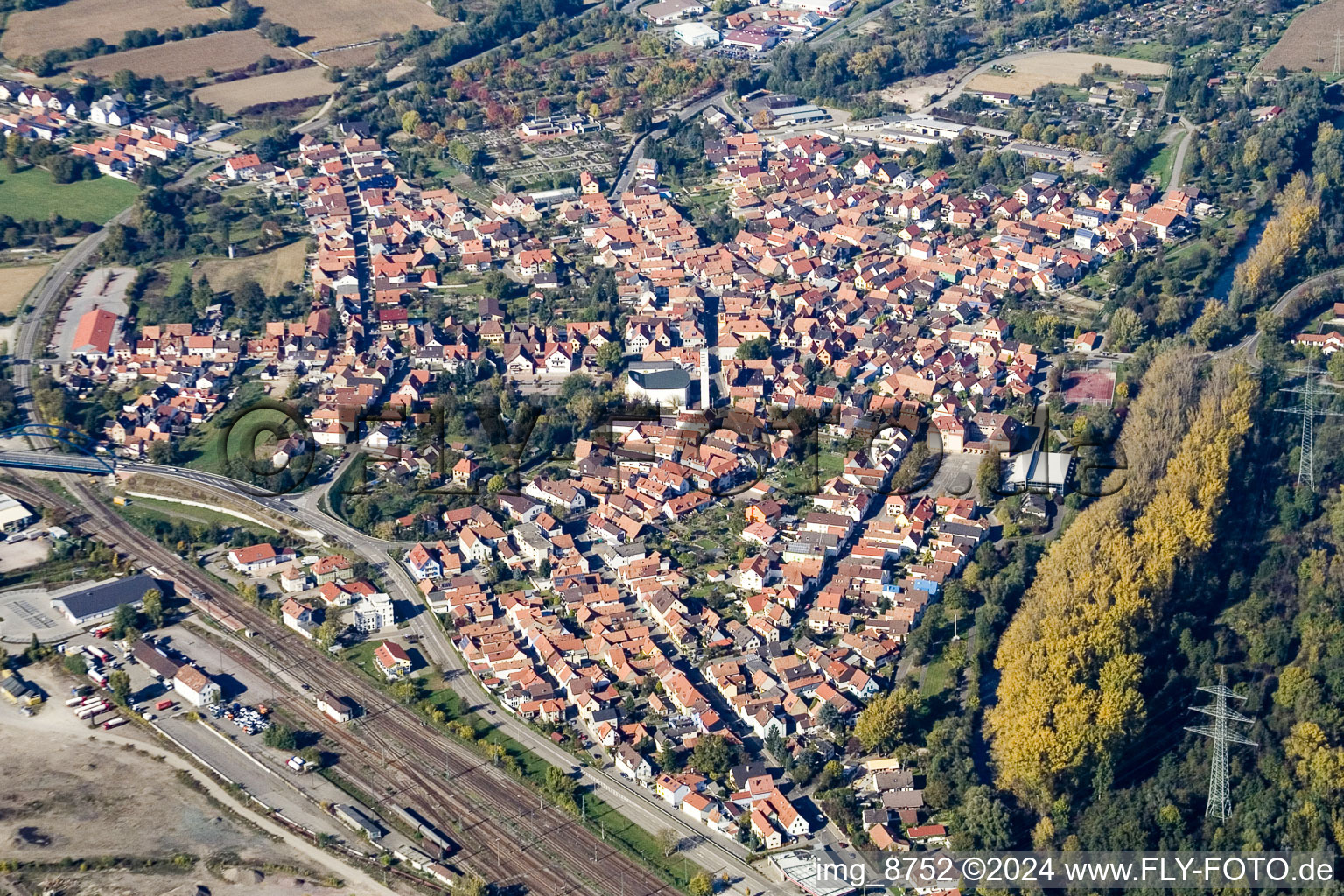 Aerial view of Altwörth in Wörth am Rhein in the state Rhineland-Palatinate, Germany