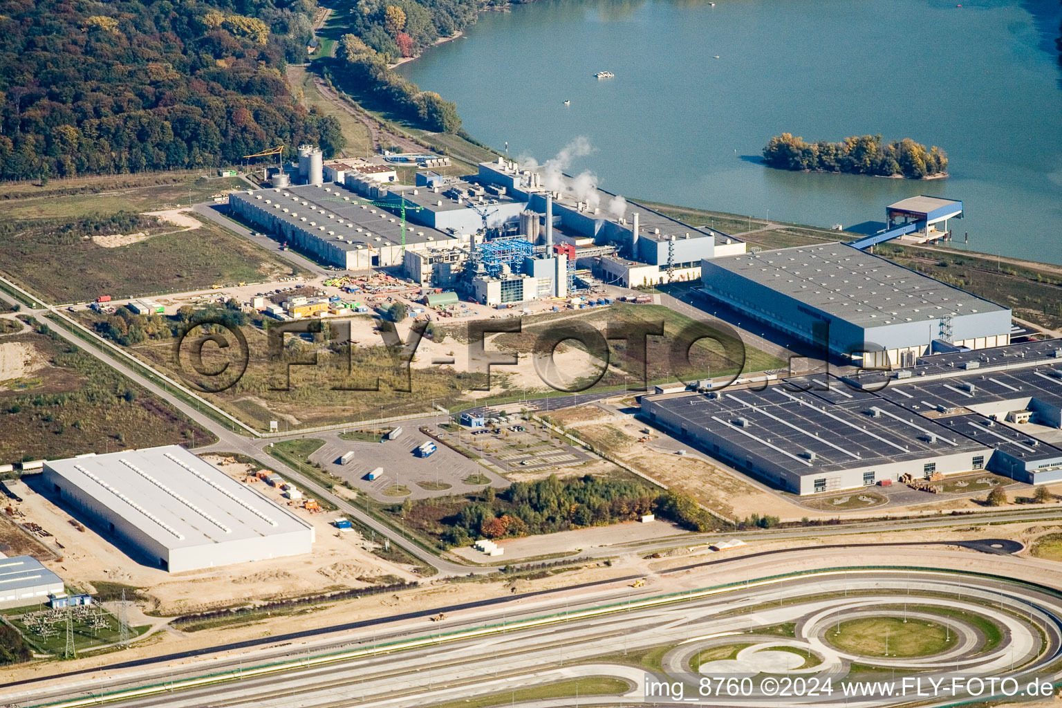 Aerial view of Palm corrugated cardboard factory in Wörth am Rhein in the state Rhineland-Palatinate, Germany