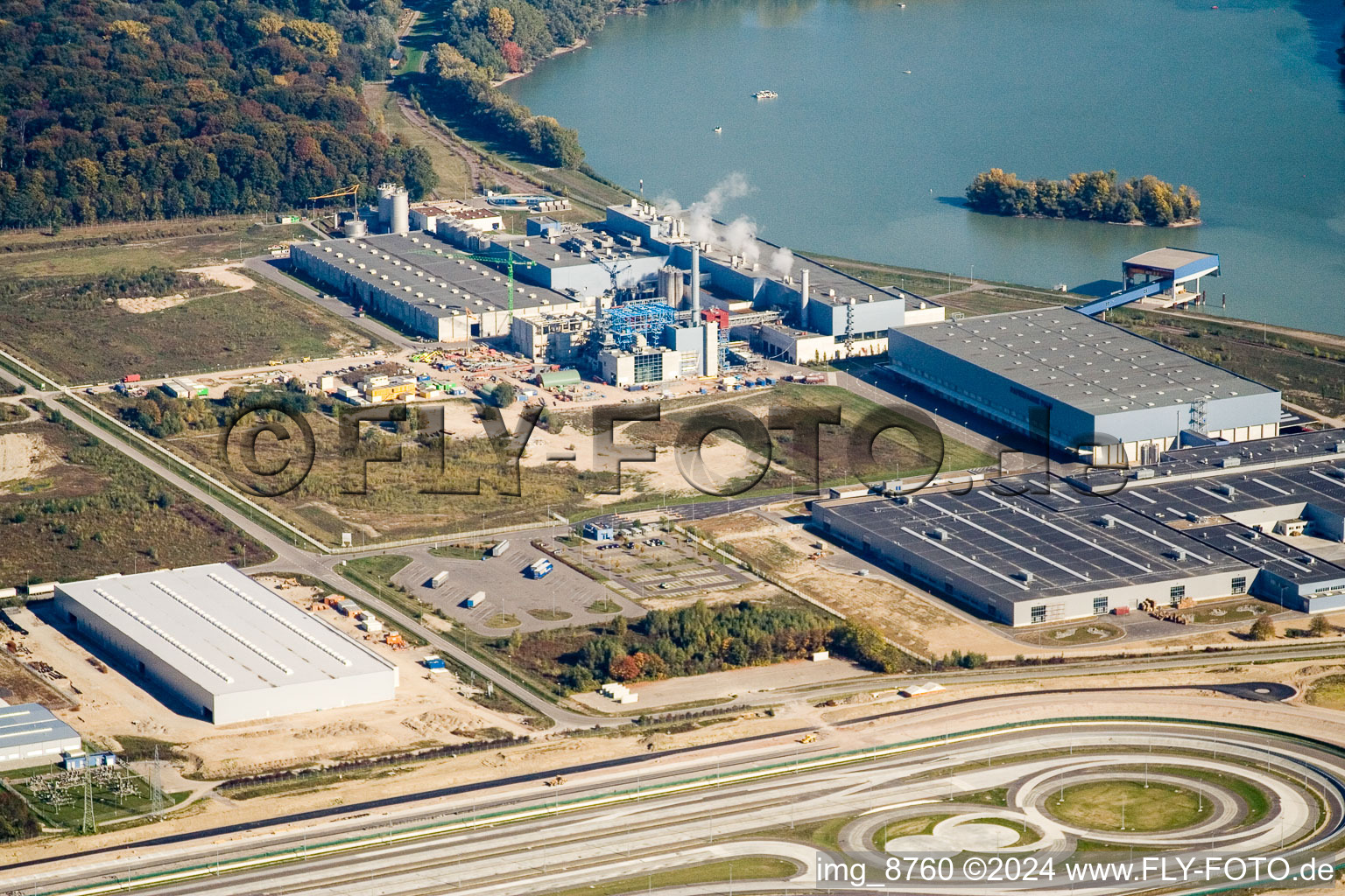 Aerial view of Palm Corrugated Board Factory in Wörth am Rhein in the state Rhineland-Palatinate, Germany