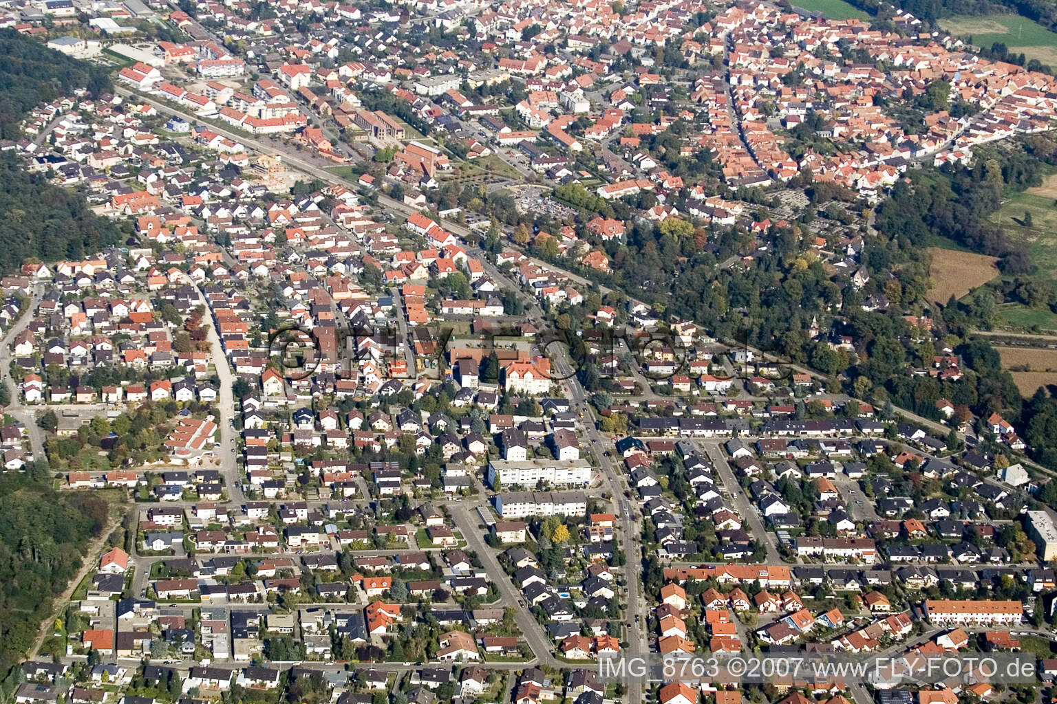 From the south in Jockgrim in the state Rhineland-Palatinate, Germany out of the air