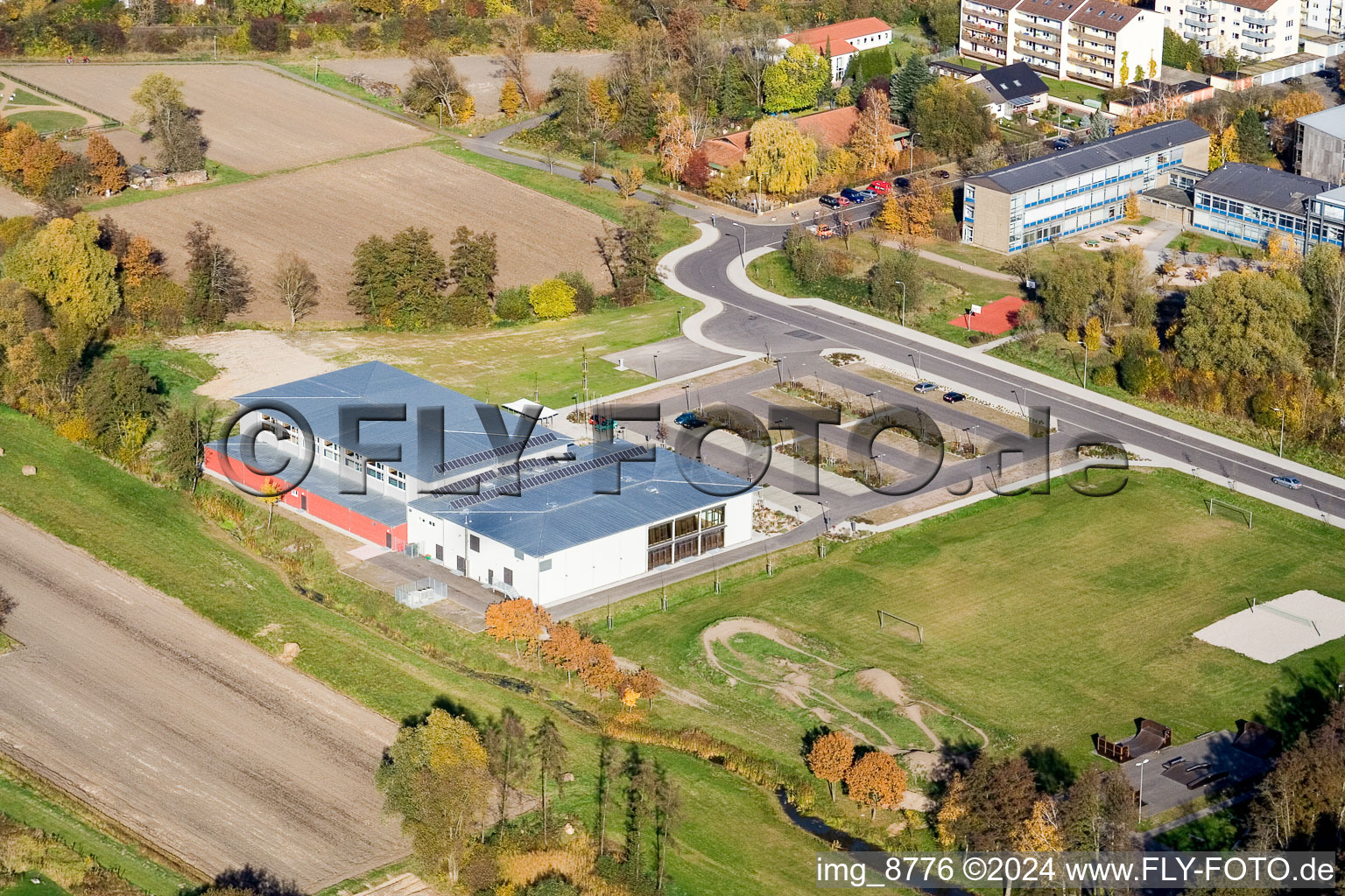 Bienwaldhalle in Kandel in the state Rhineland-Palatinate, Germany from the drone perspective