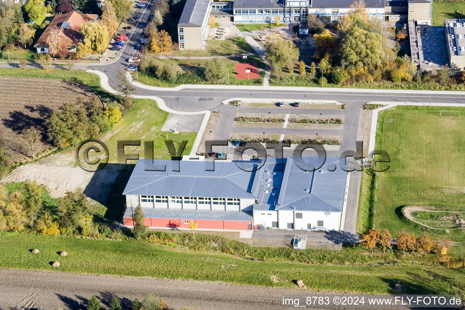 Aerial photograpy of Bienwald Hall in Kandel in the state Rhineland-Palatinate, Germany