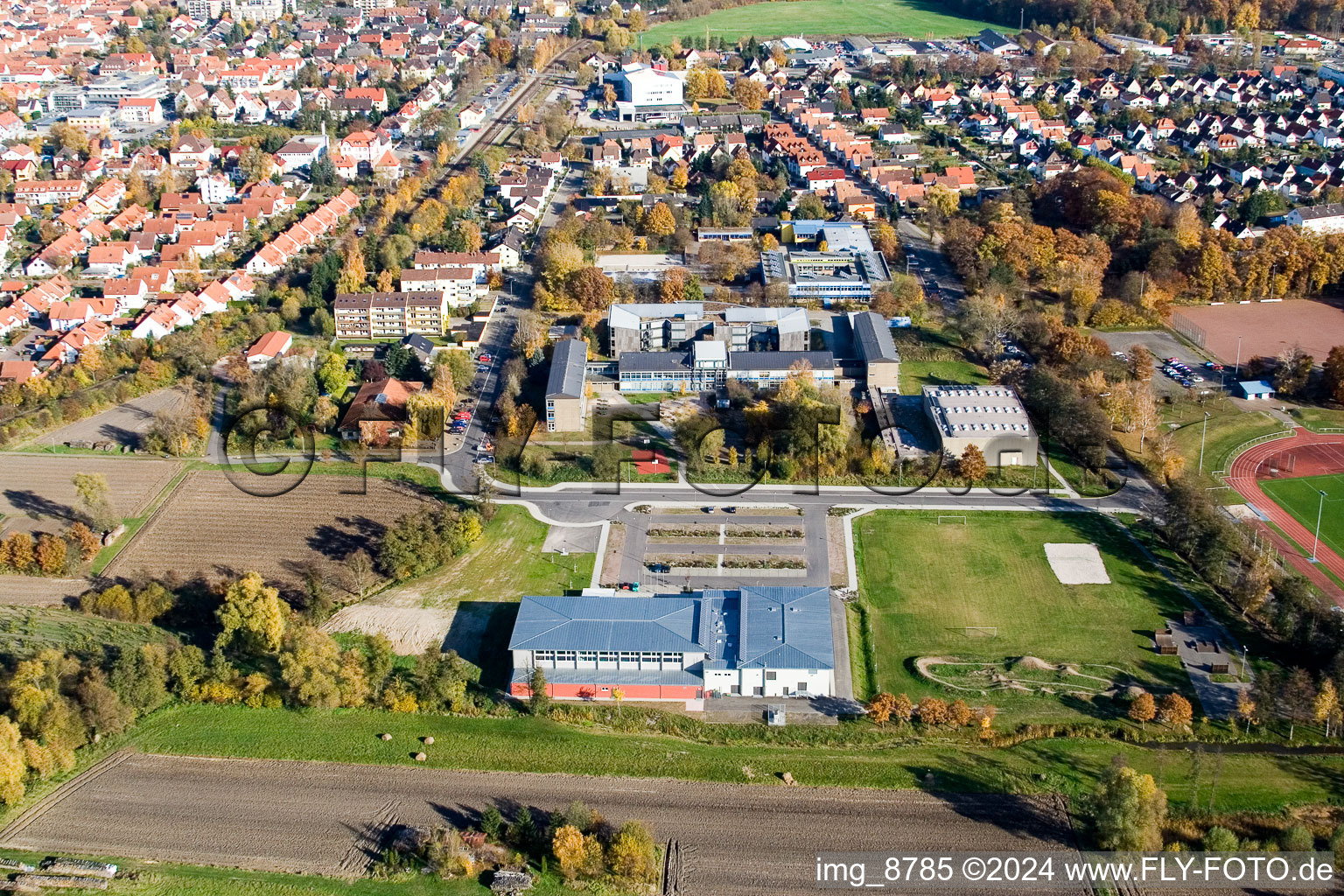 Oblique view of Bienwald Hall in Kandel in the state Rhineland-Palatinate, Germany