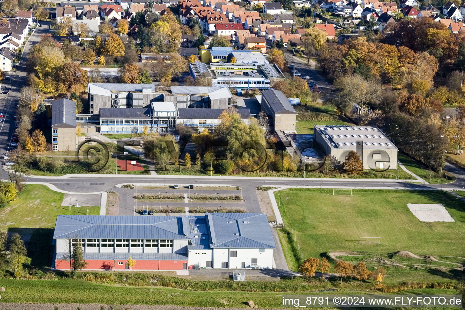 Bienwald Hall in Kandel in the state Rhineland-Palatinate, Germany out of the air