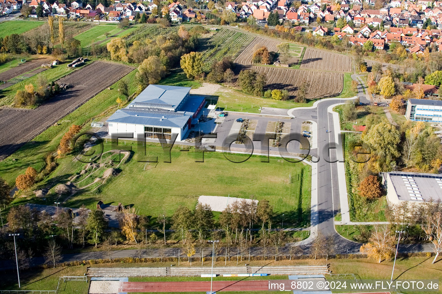 Aerial photograpy of Bienwald Hall in Kandel in the state Rhineland-Palatinate, Germany