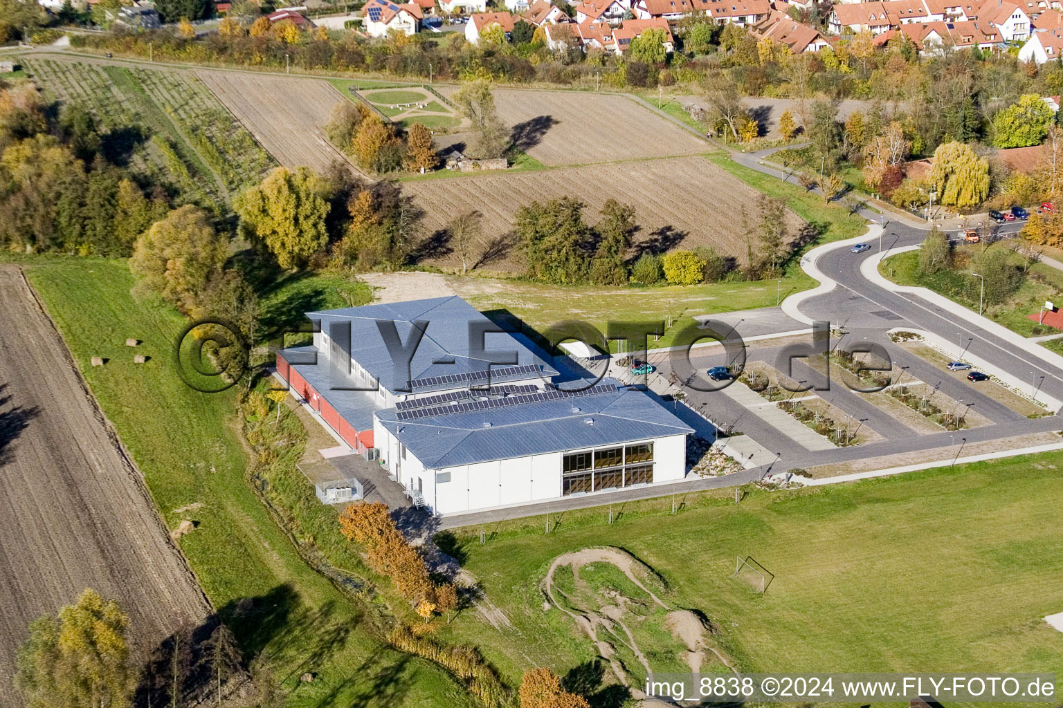 Bienwald Hall in Kandel in the state Rhineland-Palatinate, Germany from above