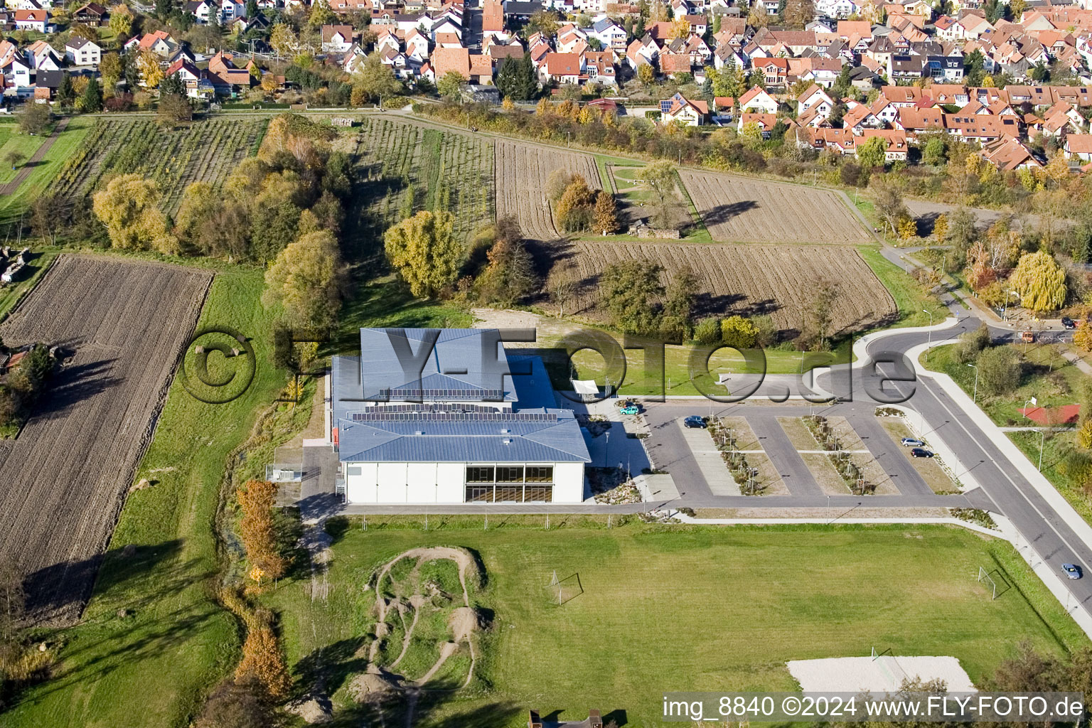 Bienwald Hall in Kandel in the state Rhineland-Palatinate, Germany out of the air