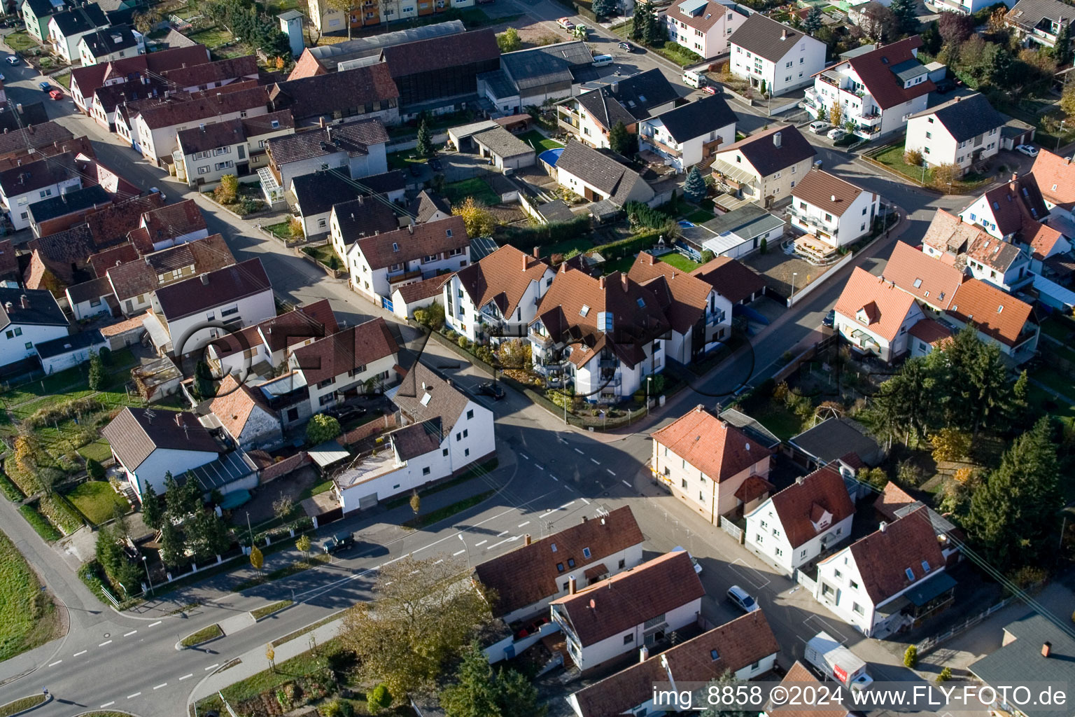 Saarstr in Kandel in the state Rhineland-Palatinate, Germany from the drone perspective