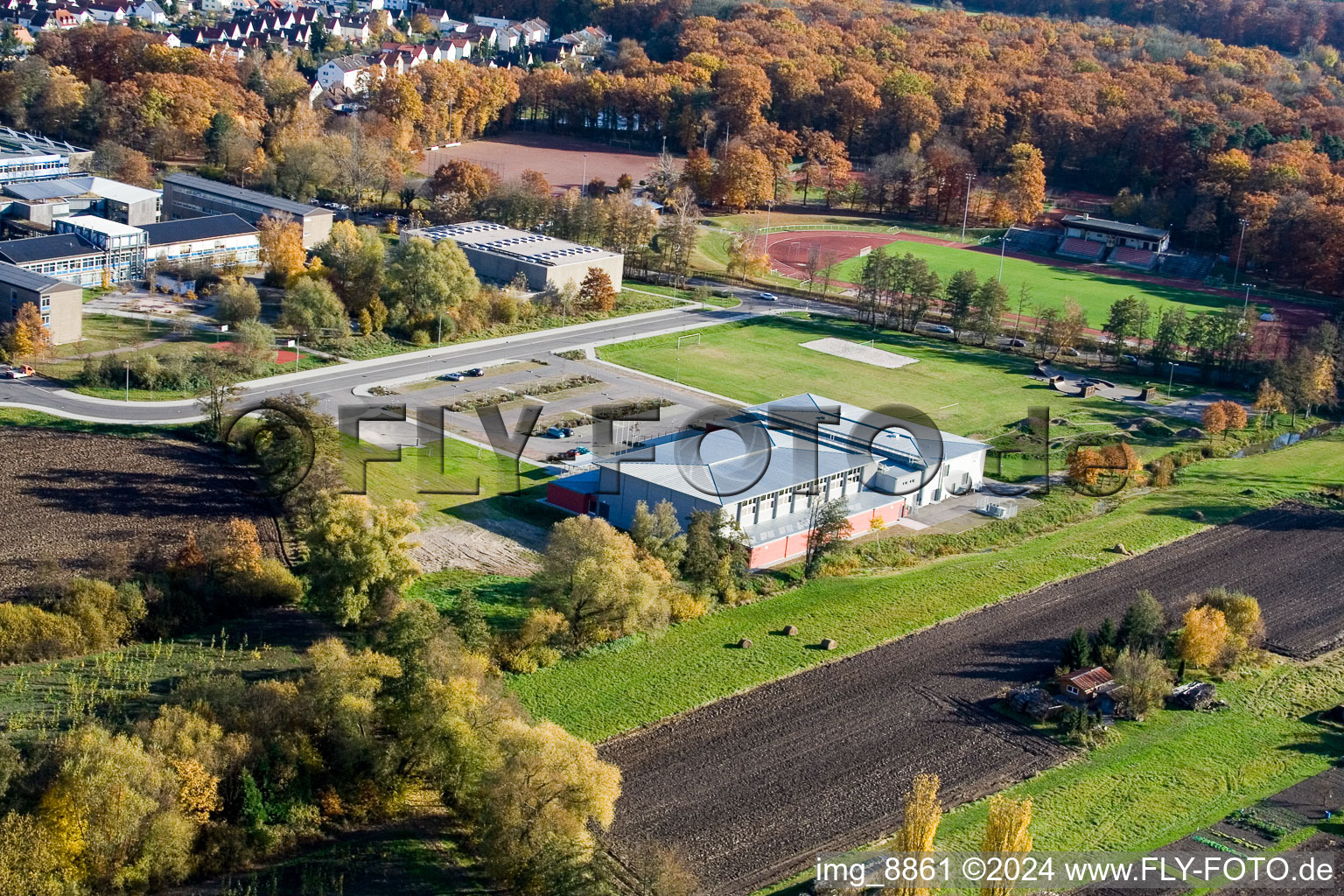 Aerial photograpy of Bienwald Hall in Kandel in the state Rhineland-Palatinate, Germany