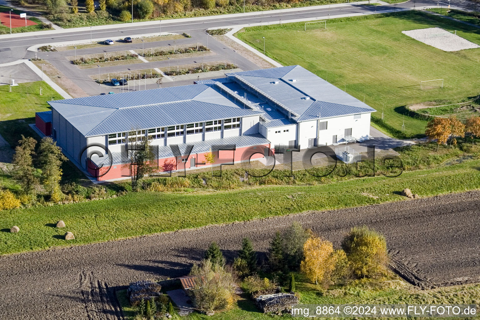 Bienwald Hall in Kandel in the state Rhineland-Palatinate, Germany out of the air