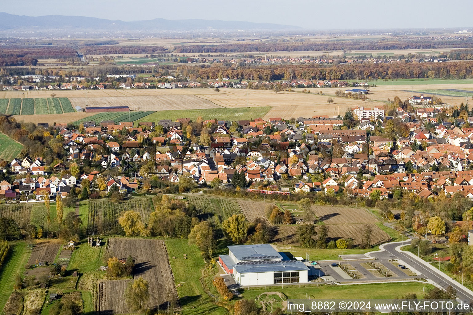 Bienwald Hall in Kandel in the state Rhineland-Palatinate, Germany out of the air