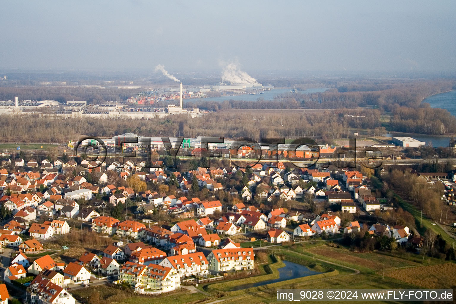 District Maximiliansau in Wörth am Rhein in the state Rhineland-Palatinate, Germany from above