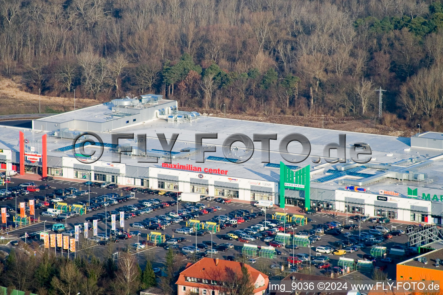 Bird's eye view of Maximilian Center in the district Maximiliansau in Wörth am Rhein in the state Rhineland-Palatinate, Germany