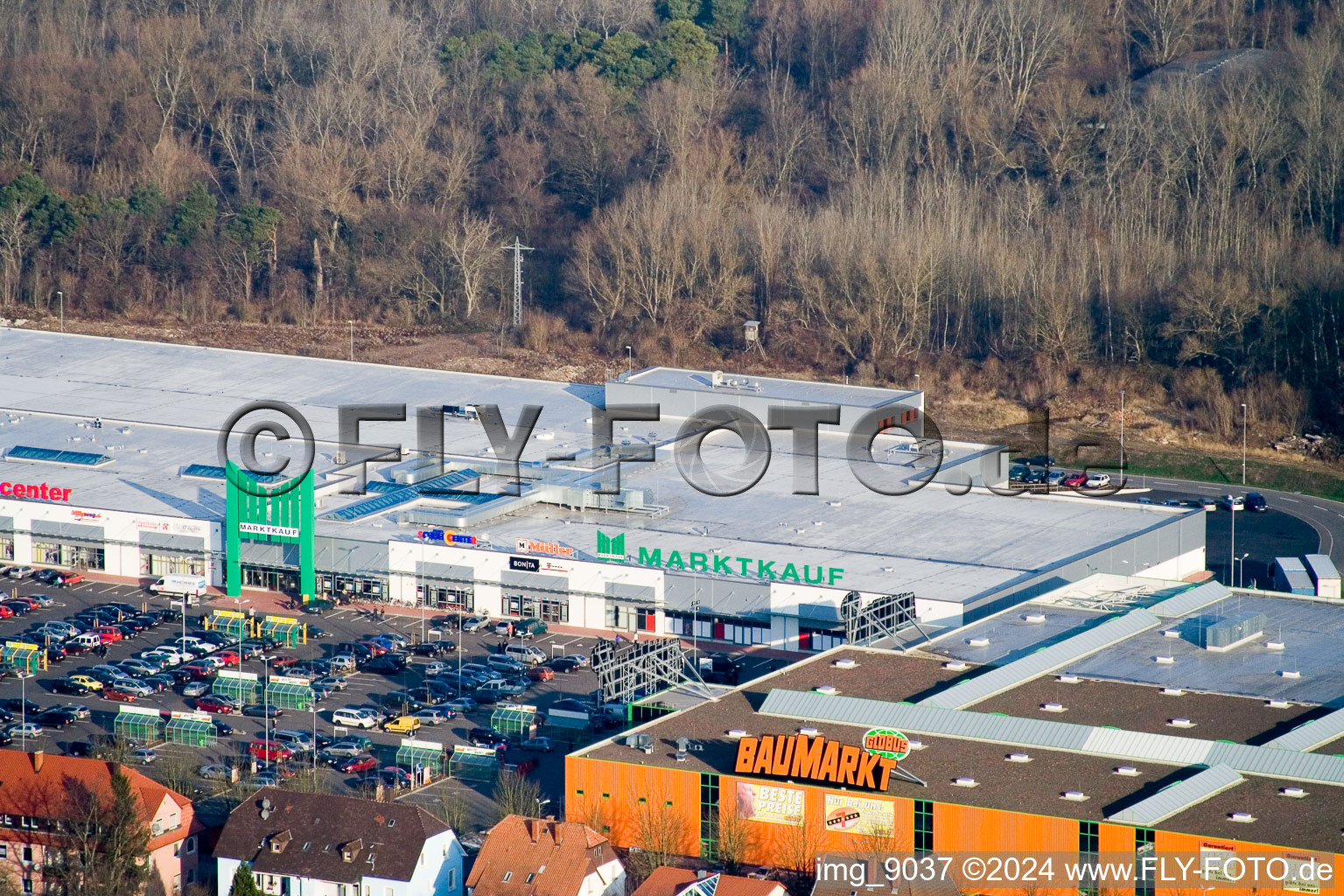 Maximilian Center in the district Maximiliansau in Wörth am Rhein in the state Rhineland-Palatinate, Germany viewn from the air