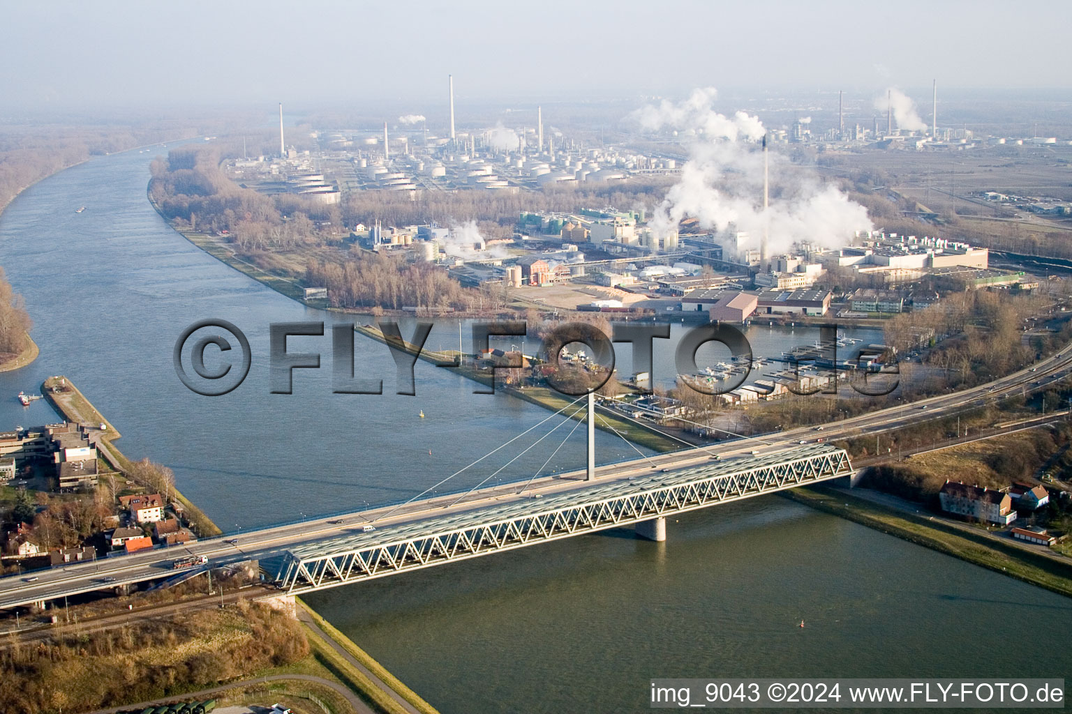 Maximilian Center in the district Maximiliansau in Wörth am Rhein in the state Rhineland-Palatinate, Germany seen from a drone