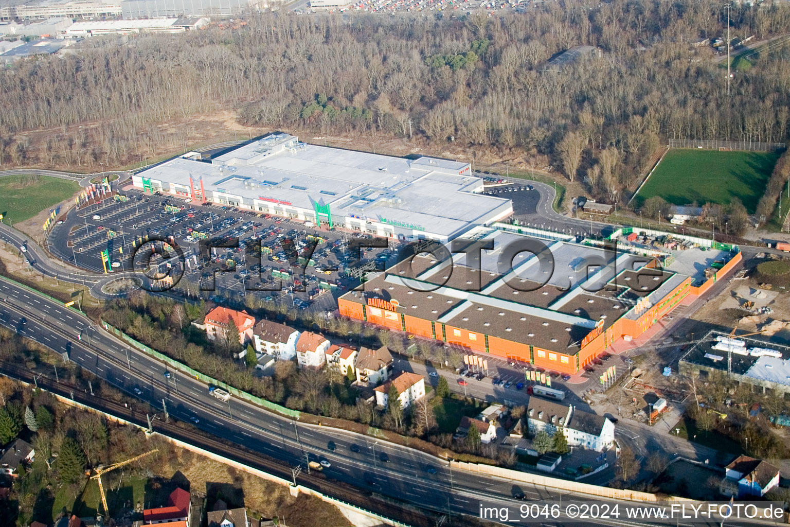 Oblique view of Maximilian Center in the district Maximiliansau in Wörth am Rhein in the state Rhineland-Palatinate, Germany