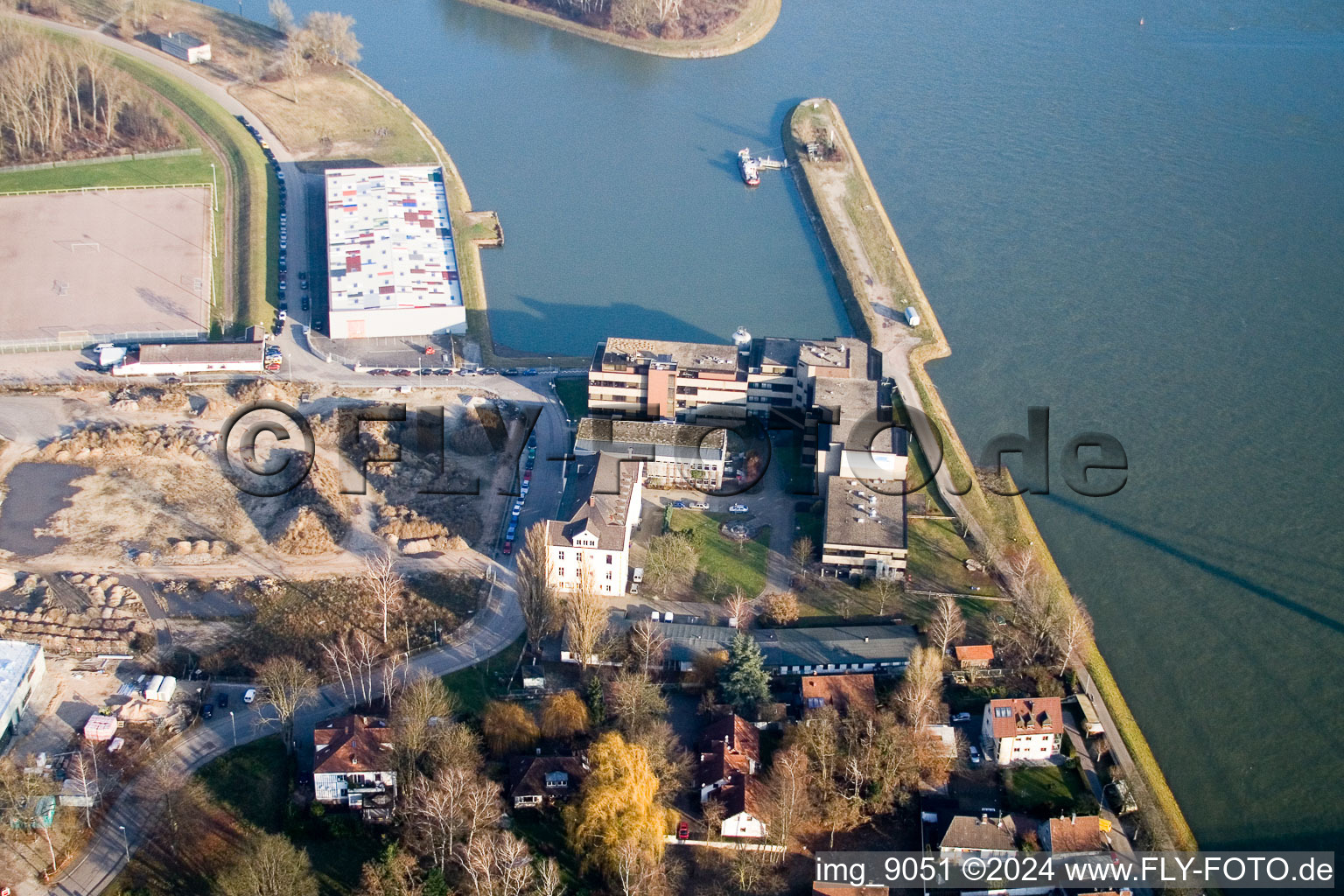 District Maximiliansau in Wörth am Rhein in the state Rhineland-Palatinate, Germany seen from above