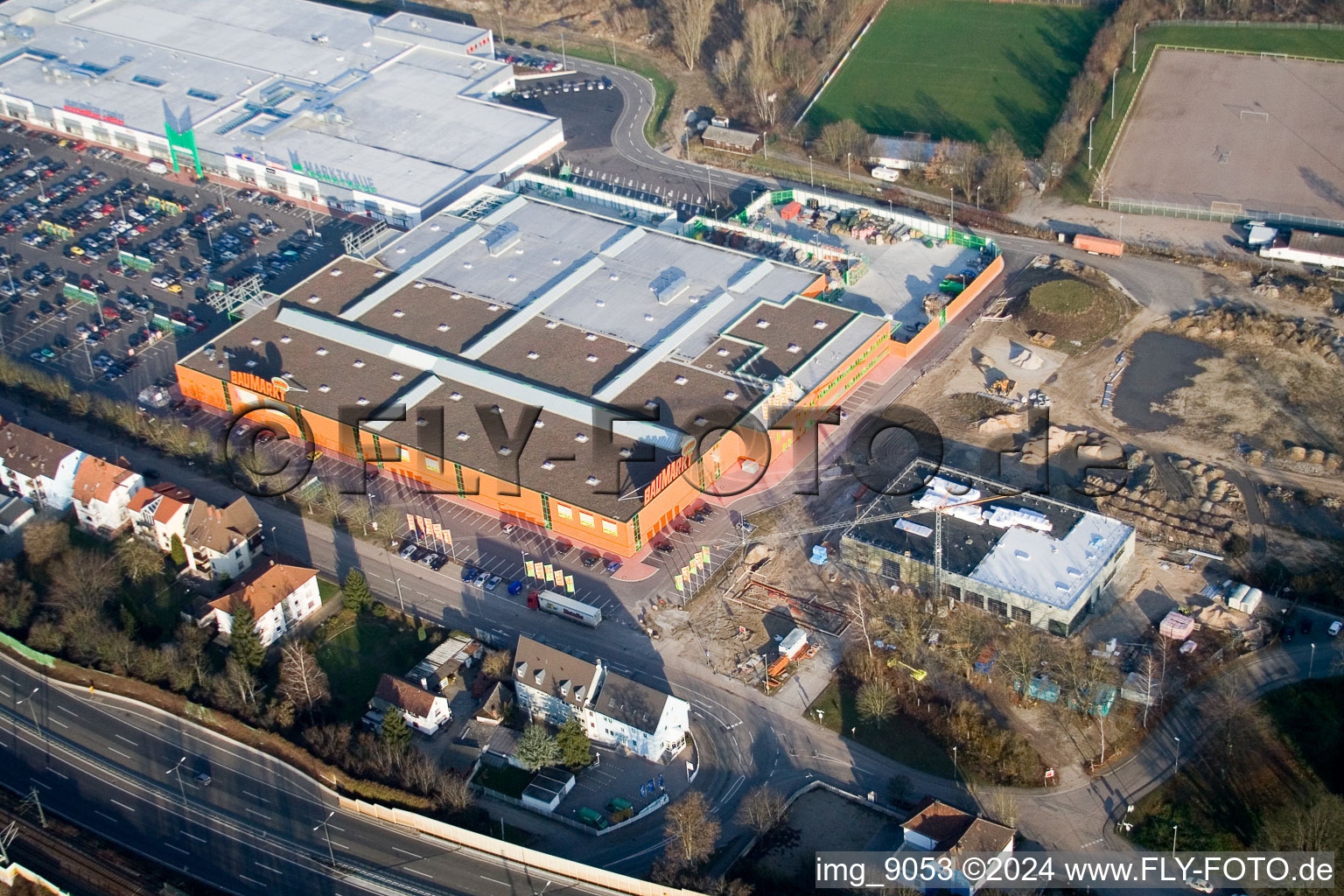 Maximilian Center in the district Maximiliansau in Wörth am Rhein in the state Rhineland-Palatinate, Germany from the plane