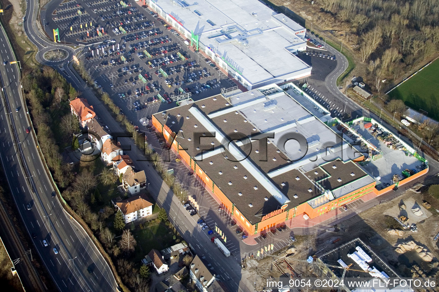 Bird's eye view of Maximilian Center in the district Maximiliansau in Wörth am Rhein in the state Rhineland-Palatinate, Germany