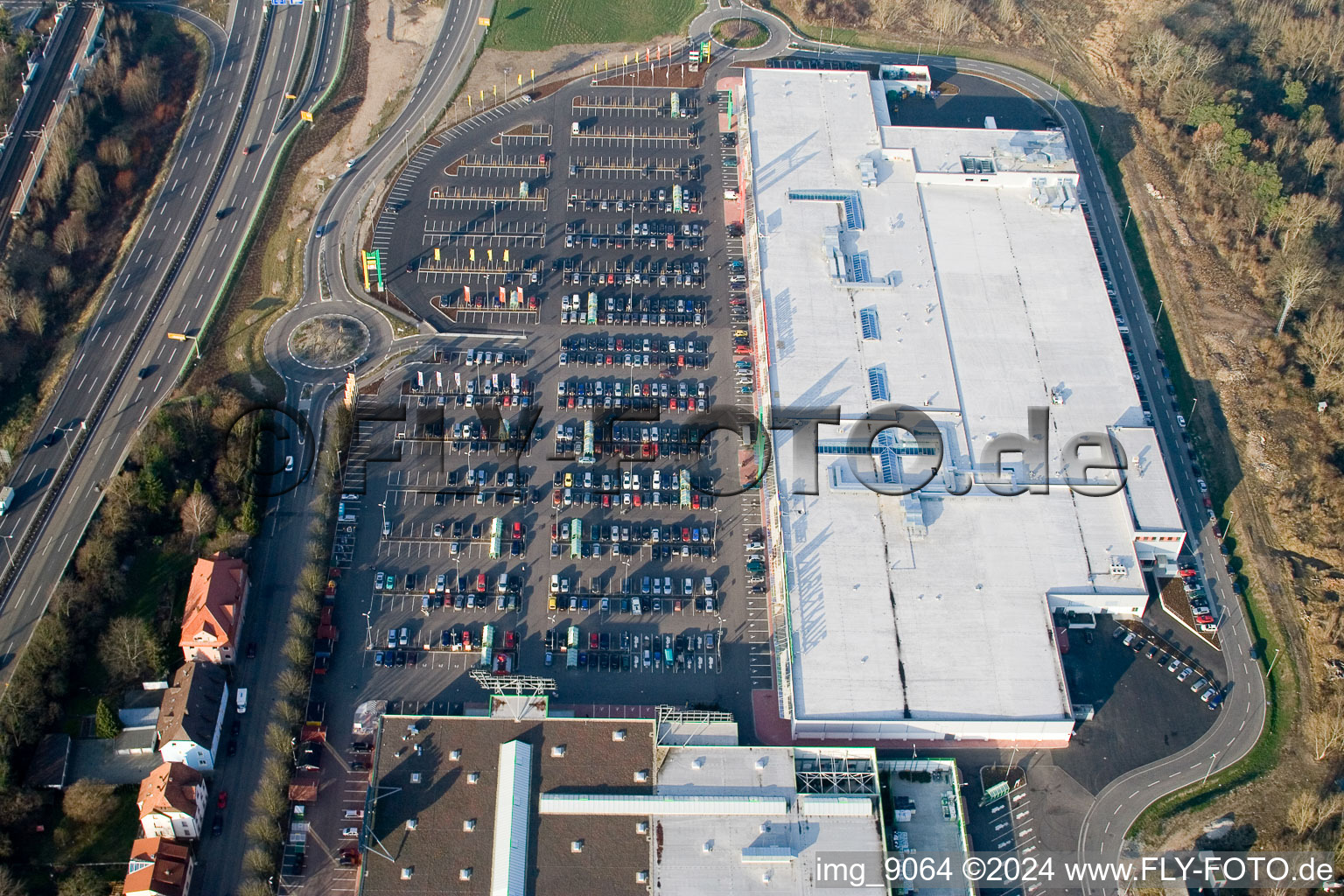 Drone recording of Maximilian Center in the district Maximiliansau in Wörth am Rhein in the state Rhineland-Palatinate, Germany