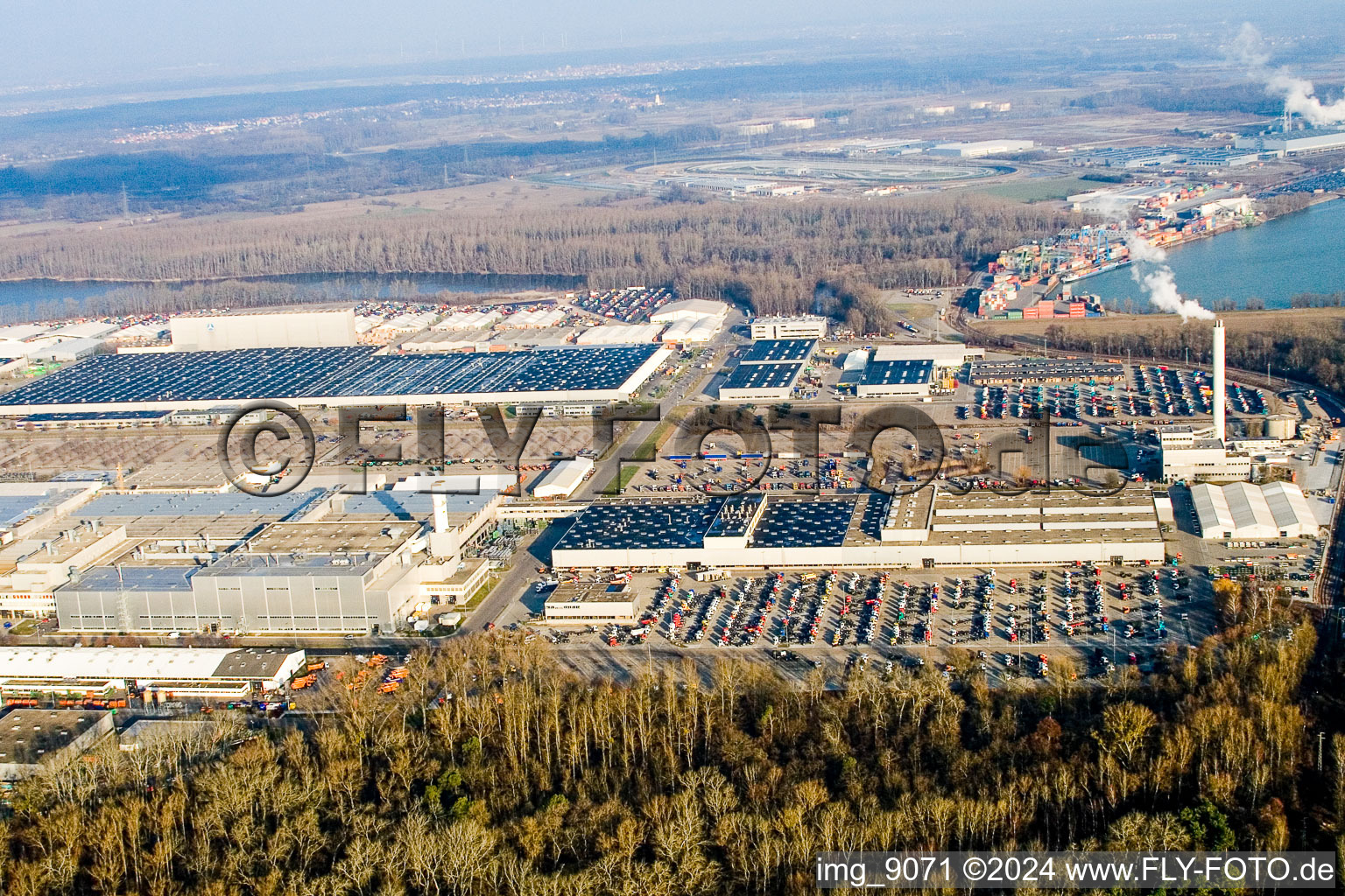 Maximilian Center in the district Maximiliansau in Wörth am Rhein in the state Rhineland-Palatinate, Germany seen from a drone