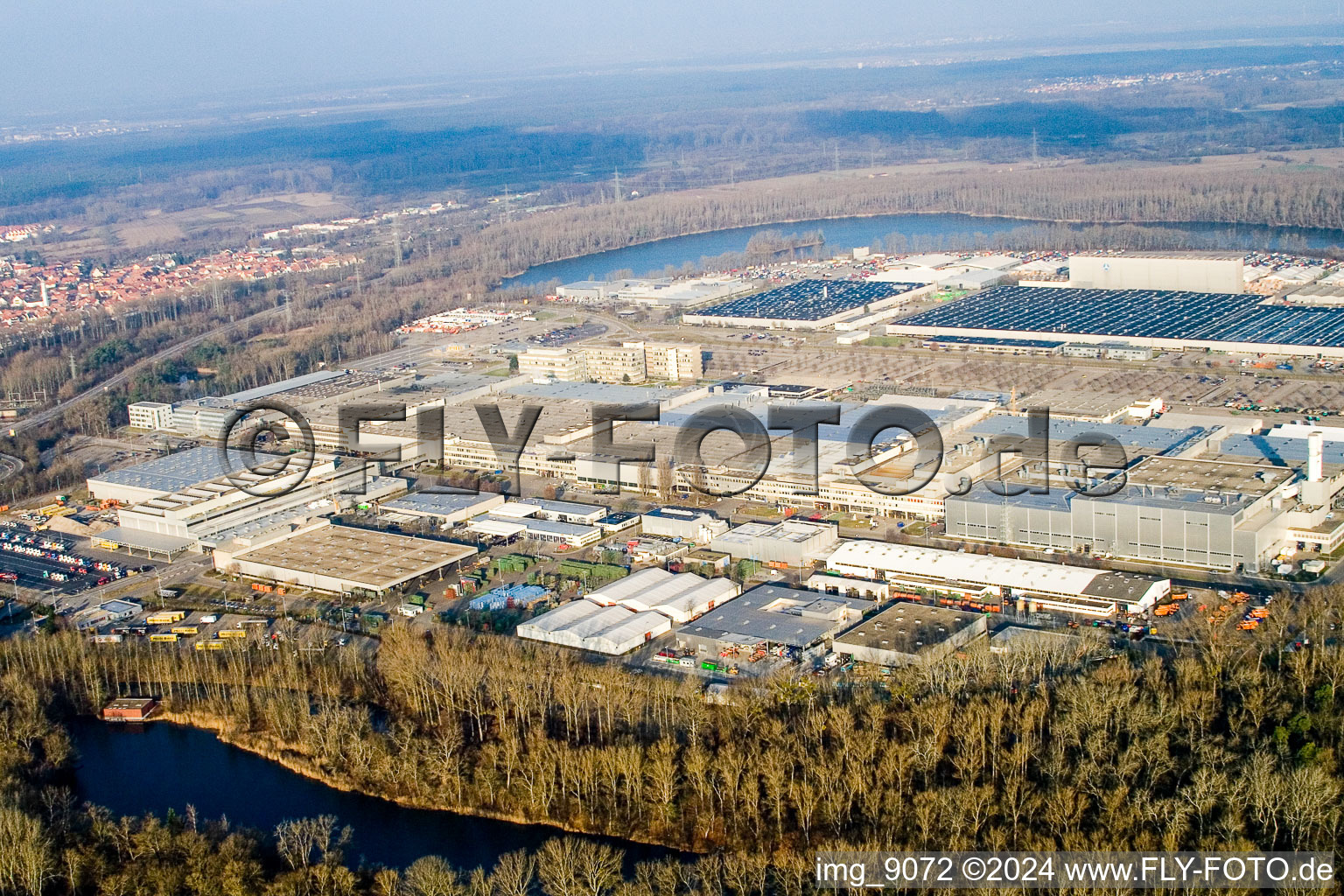 Aerial view of Maximilian Center in the district Maximiliansau in Wörth am Rhein in the state Rhineland-Palatinate, Germany