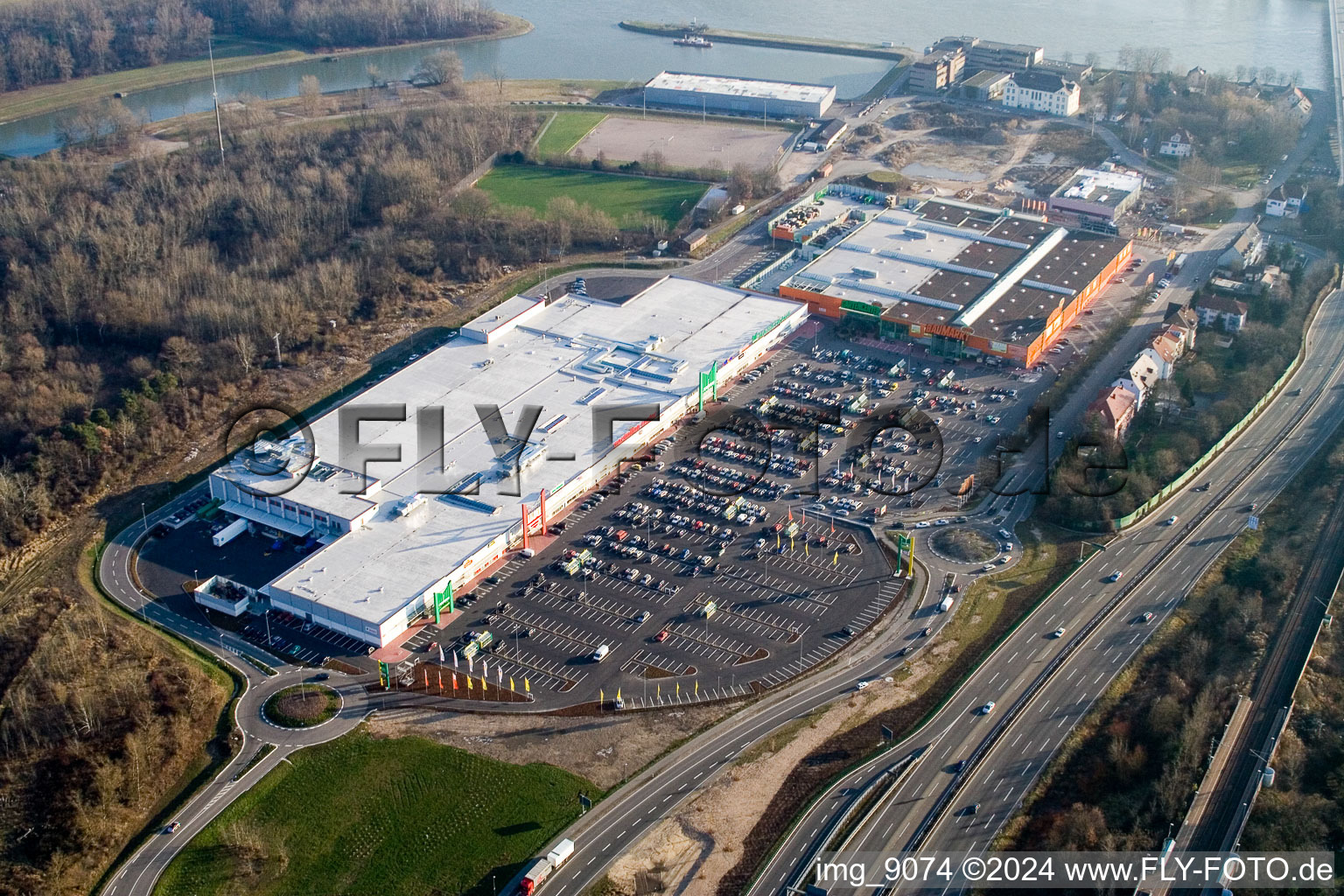 Aerial photograpy of Maximilian Center in the district Maximiliansau in Wörth am Rhein in the state Rhineland-Palatinate, Germany