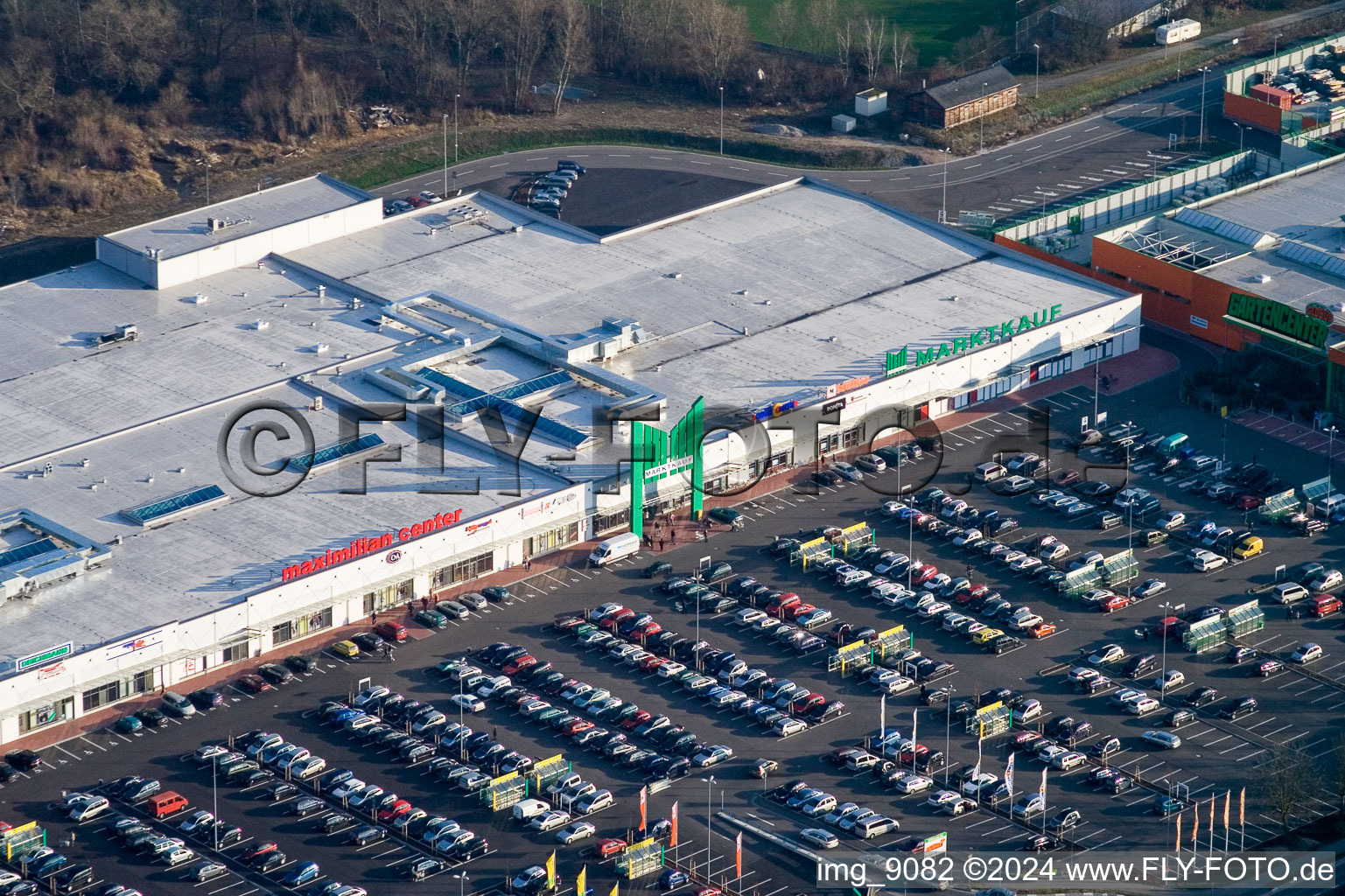 Maximilian Center in the district Maximiliansau in Wörth am Rhein in the state Rhineland-Palatinate, Germany seen from above