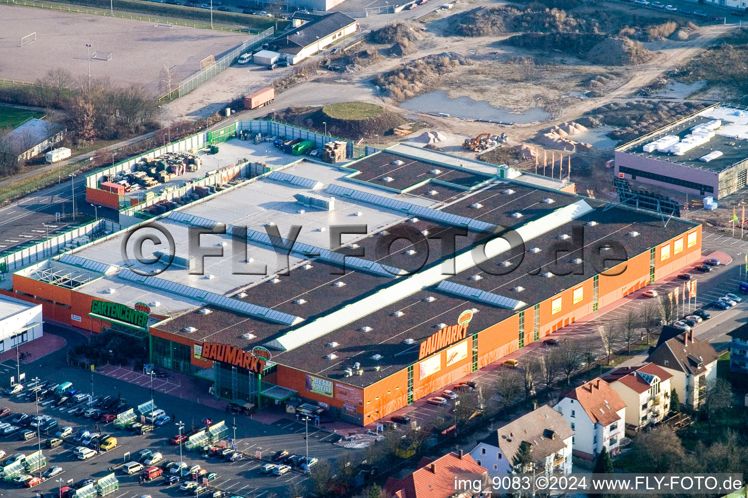 Maximilian Center in the district Maximiliansau in Wörth am Rhein in the state Rhineland-Palatinate, Germany from the plane