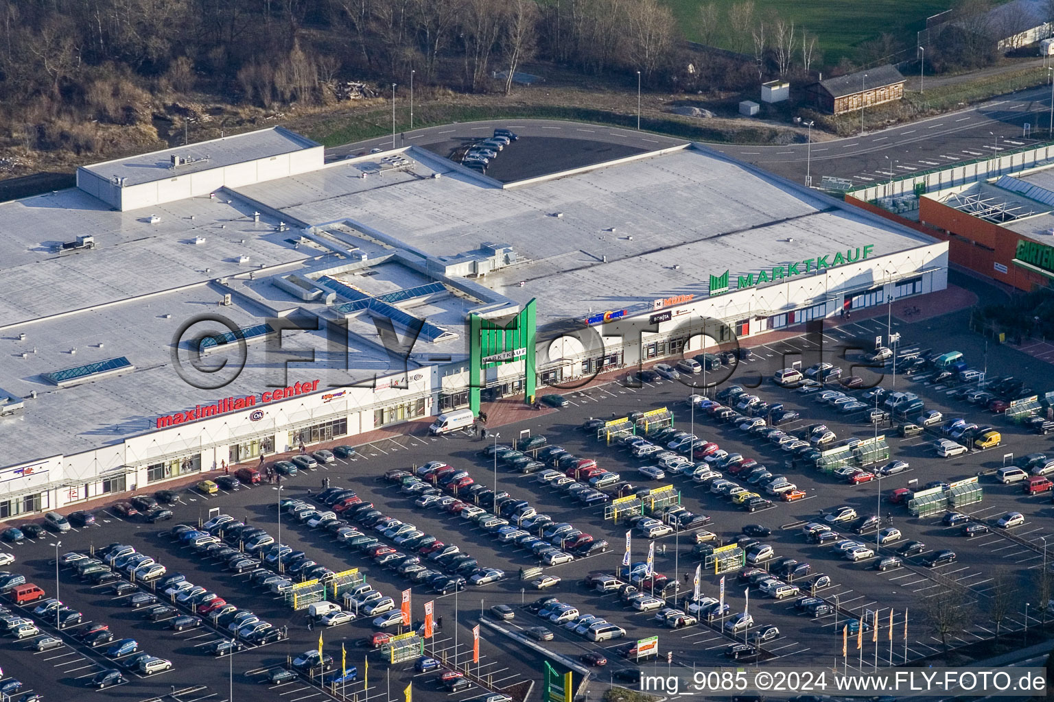 Maximilian Center in the district Maximiliansau in Wörth am Rhein in the state Rhineland-Palatinate, Germany viewn from the air